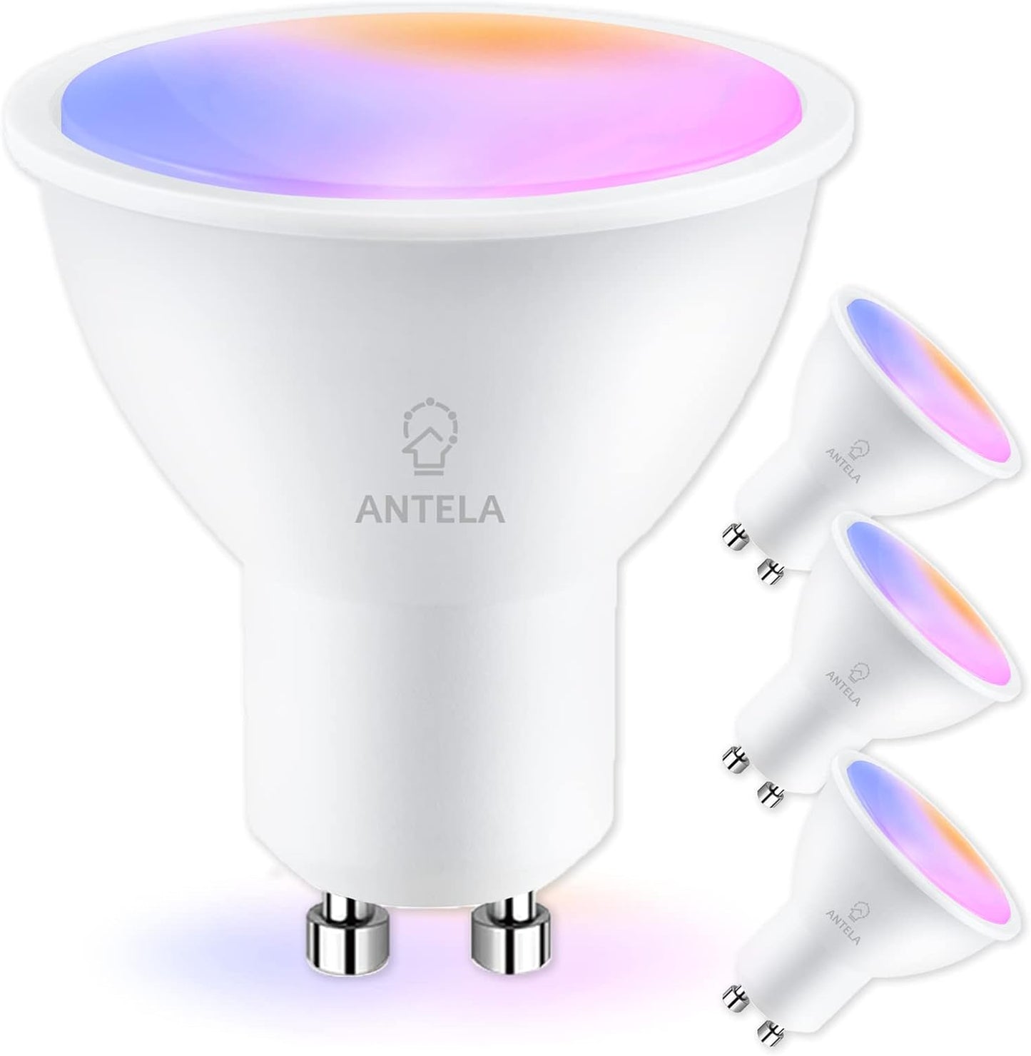 Atelink GU10 Smart Bulb, Dimmable Colour Changing Alexa Light Bulbs, 2700K-6500K RGB Warm White, 4.5W=50W, 350LM, Smart Life APP Control, Compatible with Alexa, Google Home, No Hub Required, 4 Packs