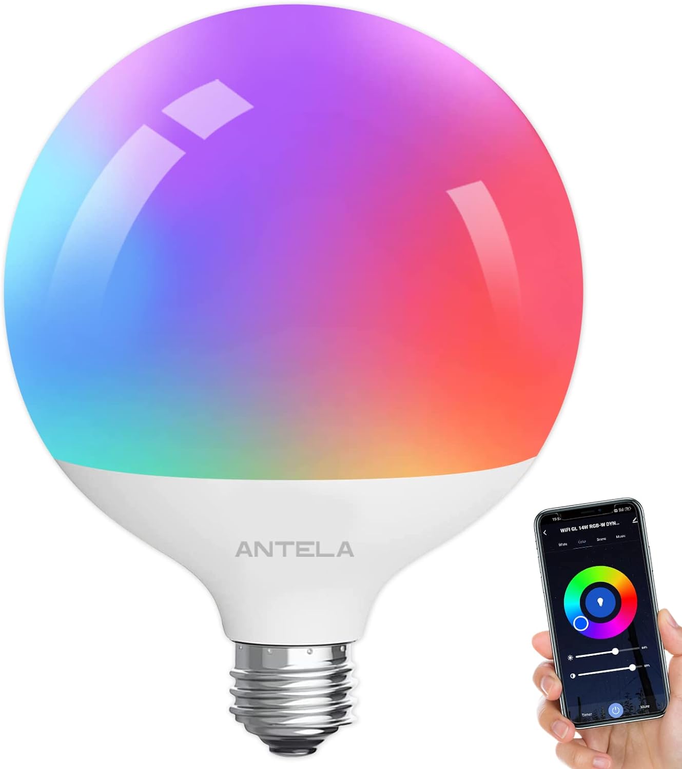 Antelink Lampadine Alexa Inteligente WiFi G120 E27 1PCS, Dimmerabile Lampadina LED Smart 15W 1521ML, RGB & 2700K-6500K bianco freddo caldo, compatibile con Alexa/Google Home