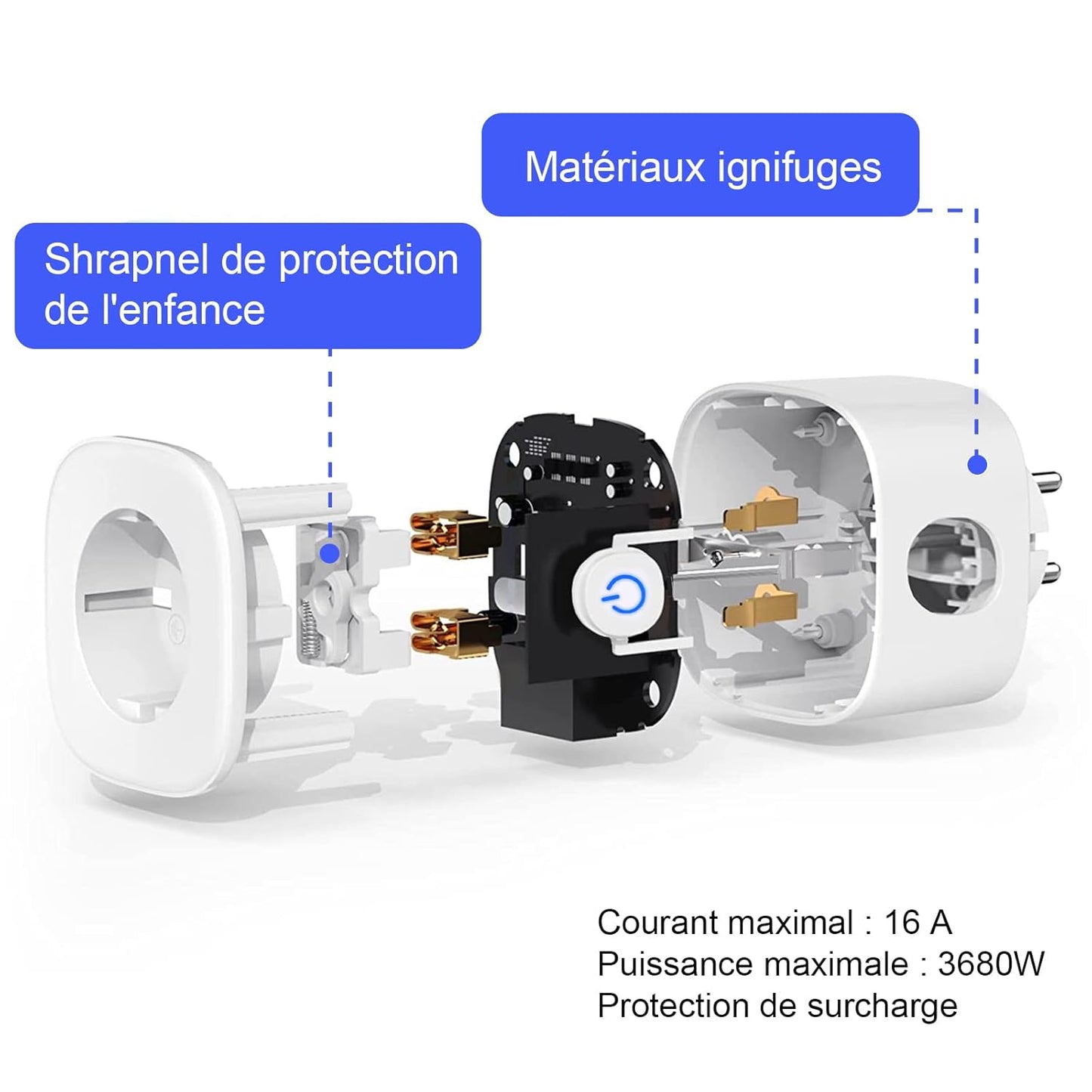 Antelink Presa connessa WiFi (FR) 16 A 3680 W Misurazione del consumo elettrico, Presa intelligente compatibile con Alexa, Google Home, APP Controllo, Orari e Timer, 4 pezzi