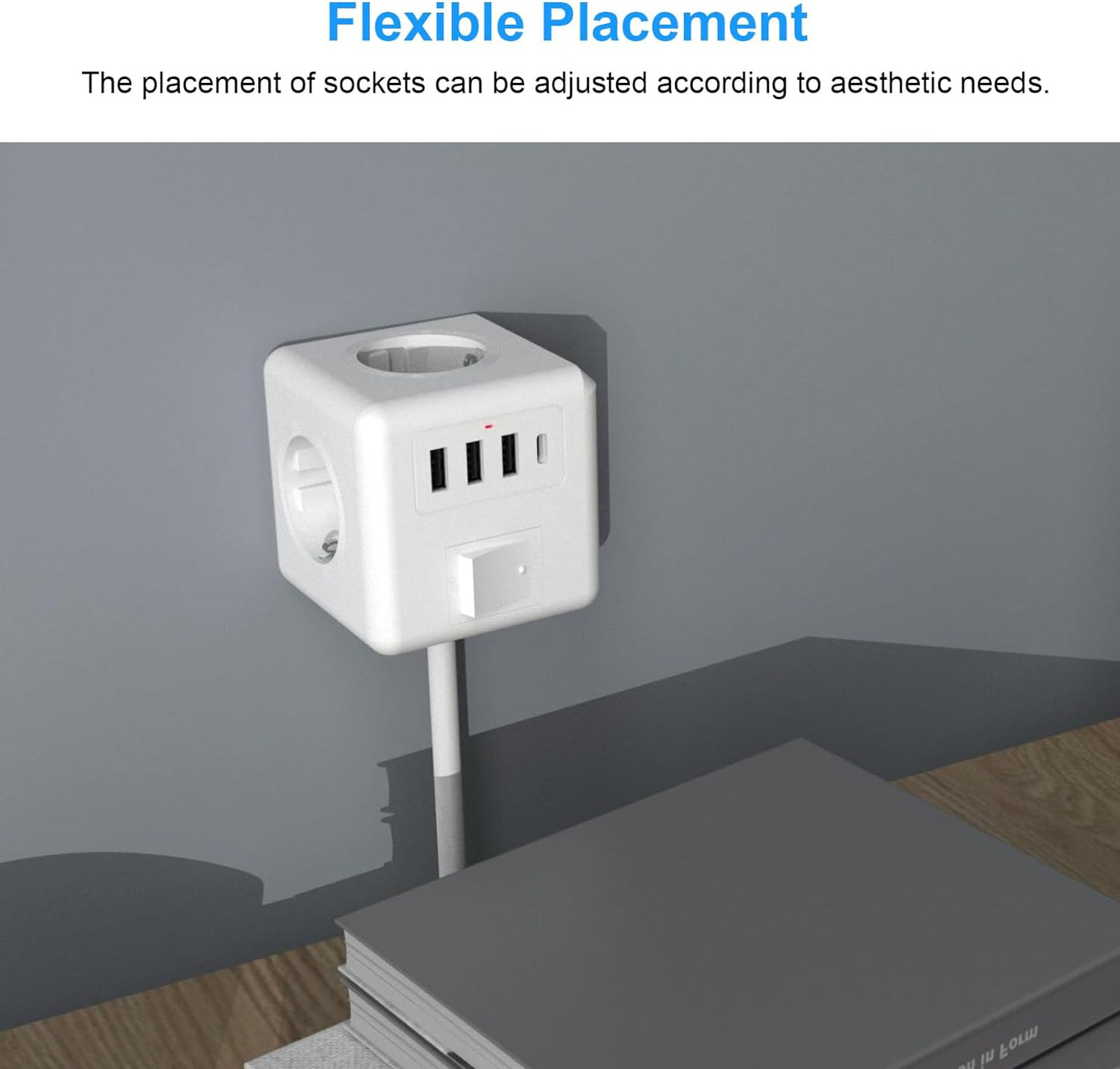 Anelink Ciabatta Cubo Type-C, 3 Multiprese AC con 3 USB-A e 1 Type-C, cubo presa multipresa prolunga 1,5m, per Ufficio e Casa 1PZ
