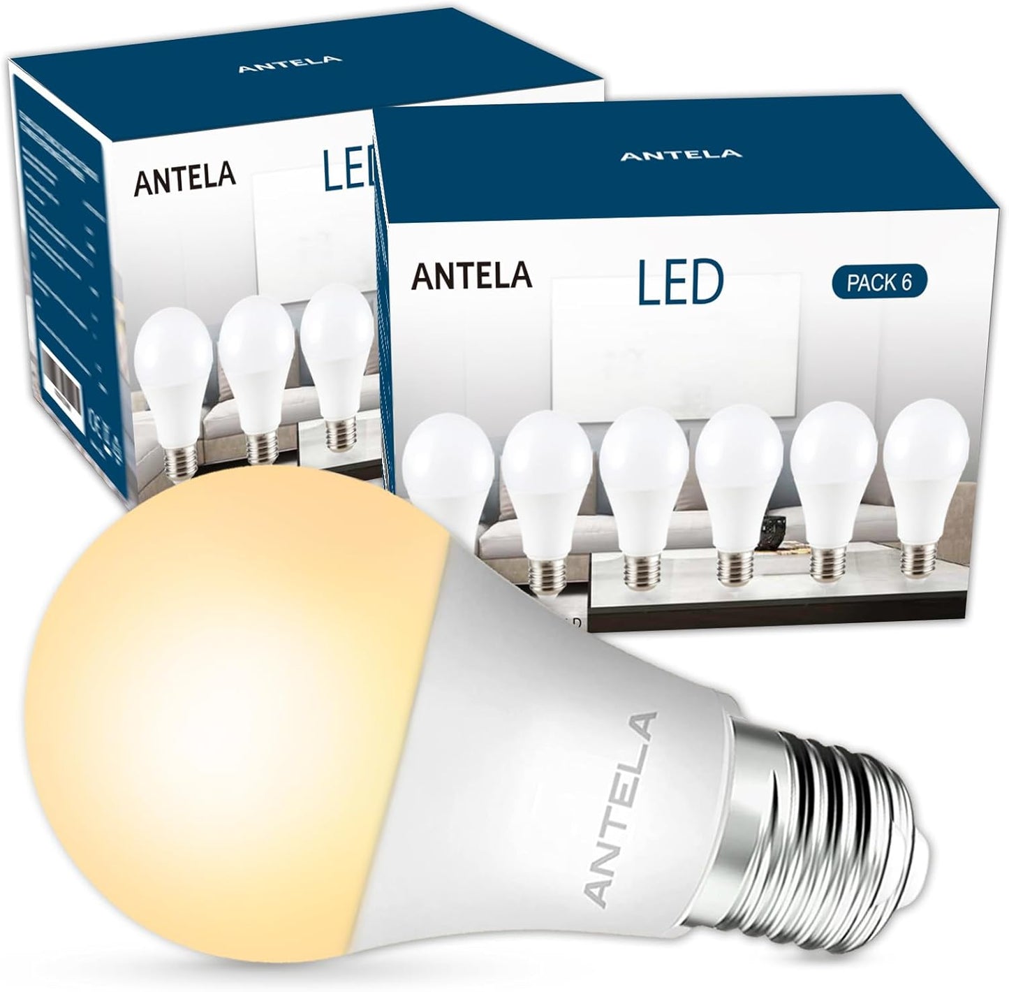 Antelink Lampadina LED E27, 8,5W Equivalenti a 60W, 806 Lumen Luce Bianca Calda 3000K, LED Lampadina Super Luminosa, Risparmio Energetico, Nessuno Sfarfallio, Pacco da 12