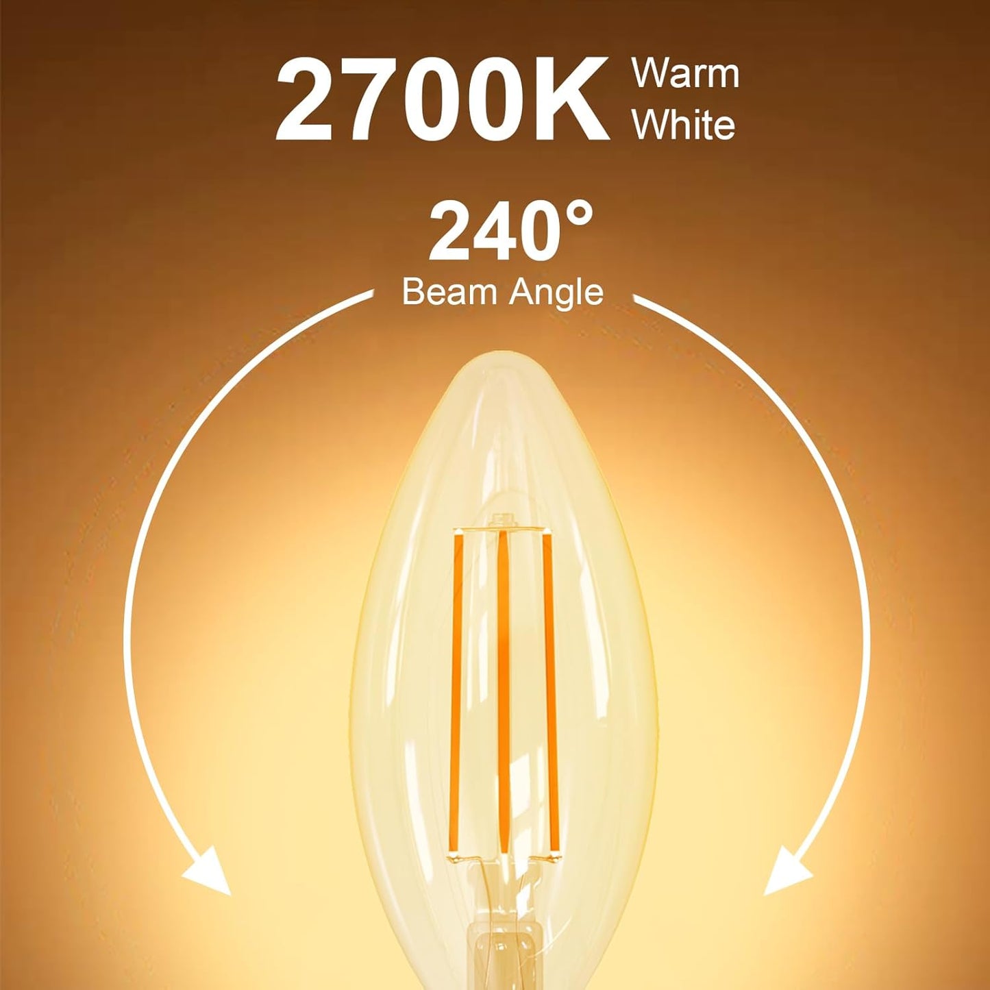 ANTELINK Lampadine Filamento LED E14, Forma a Candela C35, 4W (equivalenti a 40W), 470LM, 2700K Luce Bianca Calda, Non Dimmerabile, 6 Pezzi