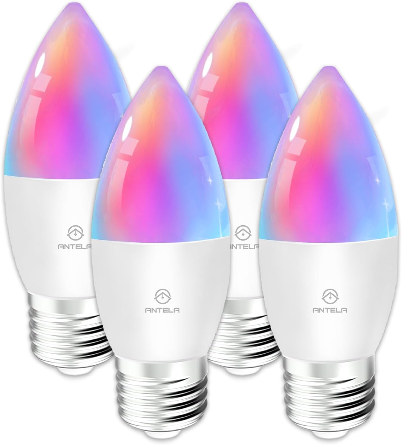 ANTELA Lampadine LED Alexa Inteligente WiFi E27 C37, 4,9W 470LM Dimmerabile RGB & 2700K-6500K Bianco Freddo Caldo, Compatibile con Alexa/Google Home, 4Pezzi