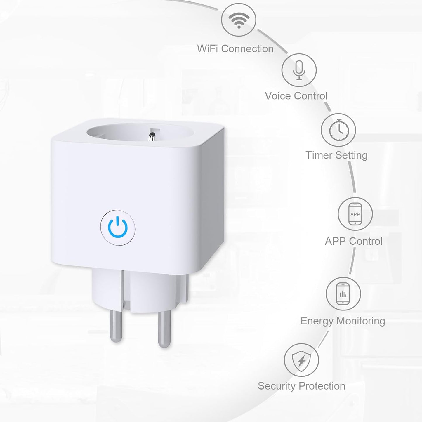 Presa Smart WLAN ANTELA Misurazione Consumo Energetico 16A Compatibile con Alexa/Assistente Google, Controllo Vocale, Protezione Bambini, Telecomando APP, 2,4 GHz, 3680 W, 4Pz