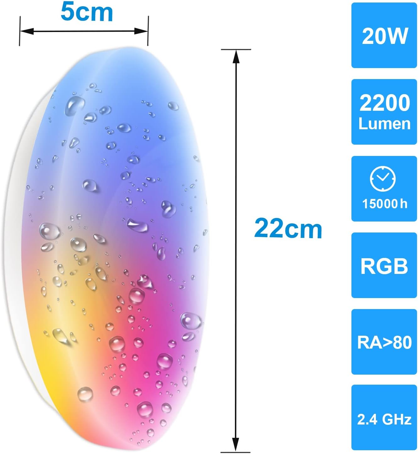 Antelink Plafoniera Intelligente 20W, 2200LM con Wi-Fi Controllo Vocale, Alexa e Google Home, Impermeabile e Anti-Umidità, Φ22cm Soffitto Lampada a LED