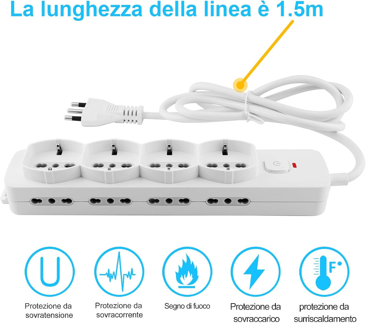 Antelink Ciabatta Multipresa Elettrica 12 Posti 4 Polivalenti (schuko 10/16A), 8 bivalenti 10/16A, Cavo 1,5 m con Spina Italiana 16A, Bianco