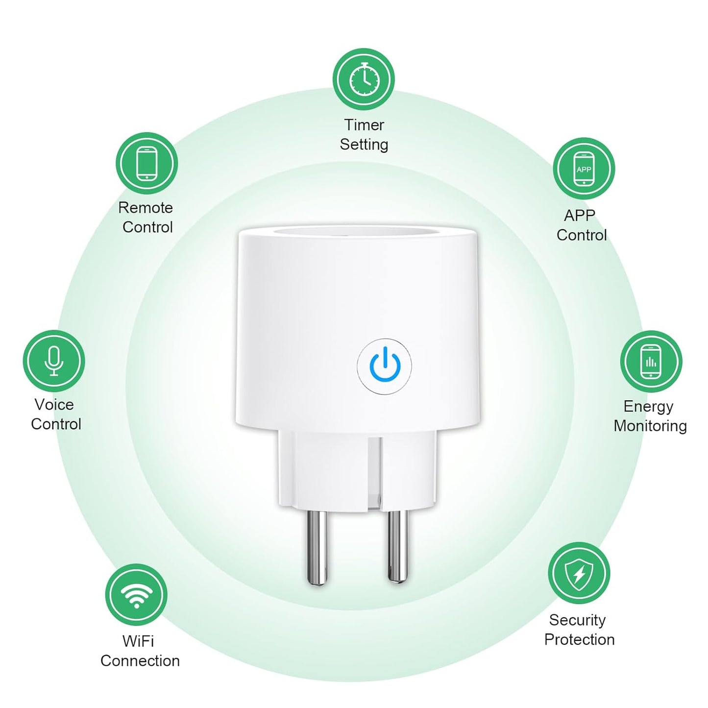 Antelink Presa Intelligente Alexa, Presa WiFi Type F con Monitoraggio Energetico, Smart Plug 16A, Controllo Vocale, Compatibile con Alexa e Google Home, Controllo Remoto Tramite APP, 2Pz