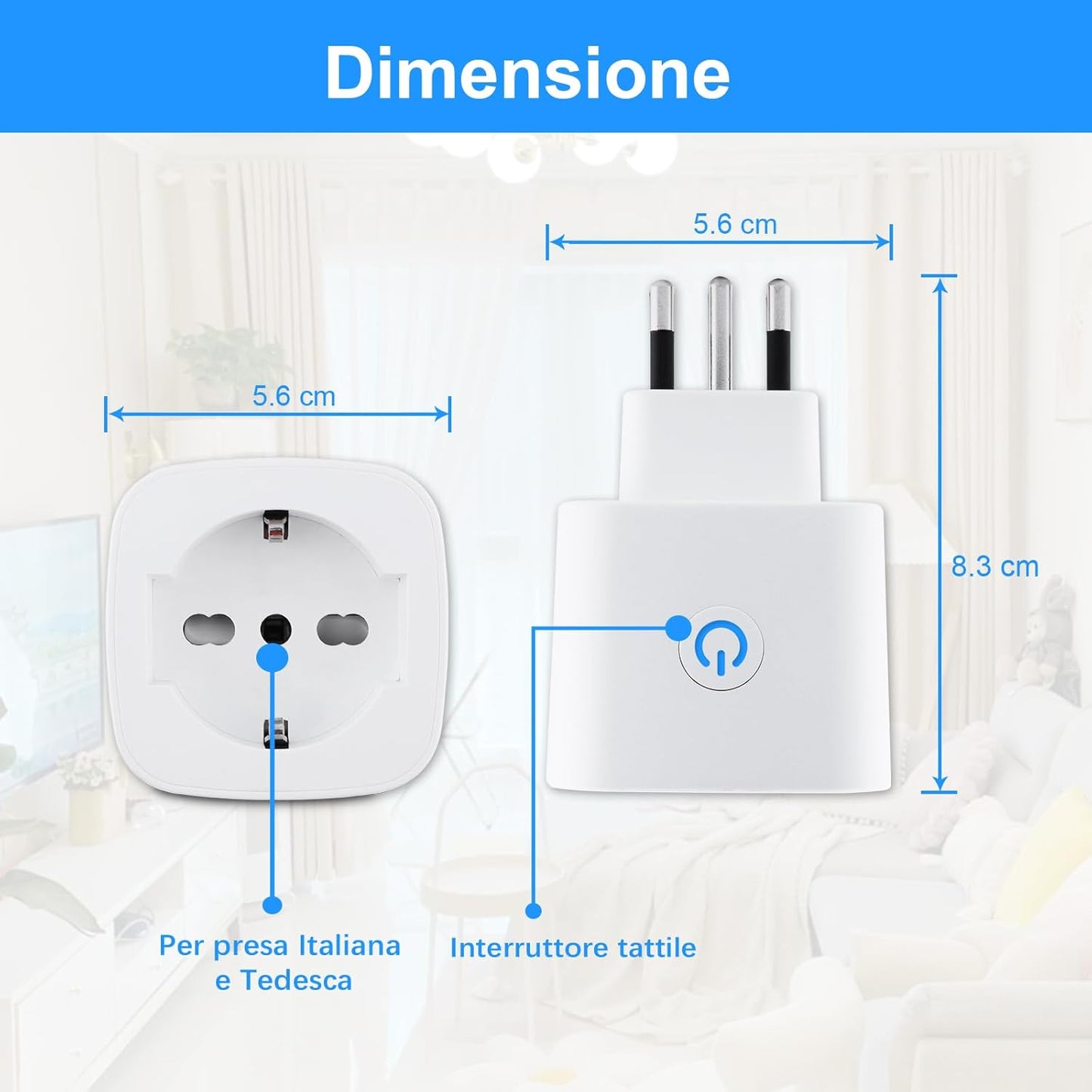 Presa Wifi Italiana (Type L), Monitoraggio energetico Intelligente Smart Plug, Protezione Sovraccarico, Timer e Regolazione del Programma, Compatibile con Alexa & Google Home, 2 Pezzi