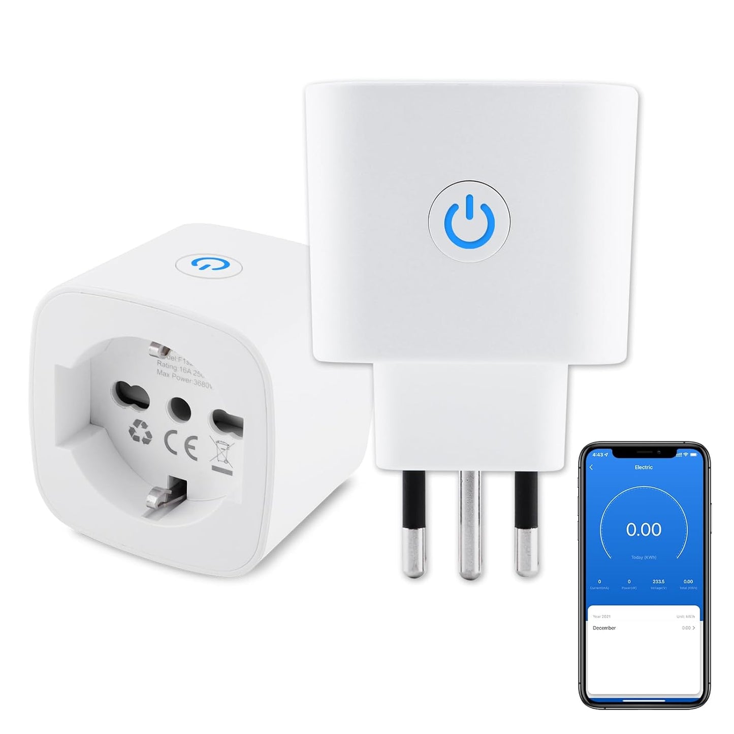 Presa Wifi Italiana (Type L), Monitoraggio energetico Intelligente Smart Plug, Protezione Sovraccarico, Timer e Regolazione del Programma, Compatibile con Alexa & Google Home, 2 Pezzi