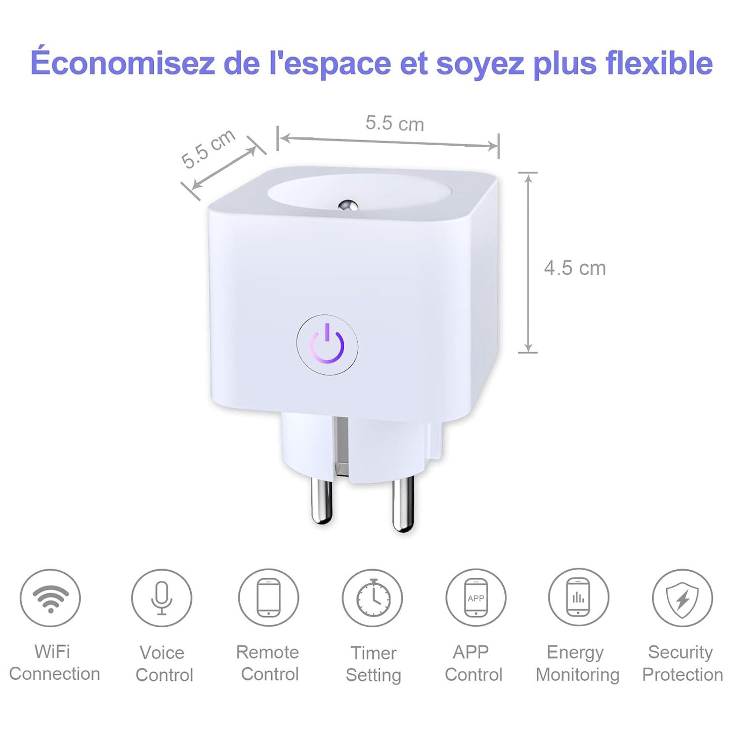 Antelink Presa connessa WiFi (FR) 16 A 3680 W Misurazione del consumo elettrico, Presa intelligente compatibile con Alexa, Google Home, APP Controllo, Orari e Timer, 4 pezzi