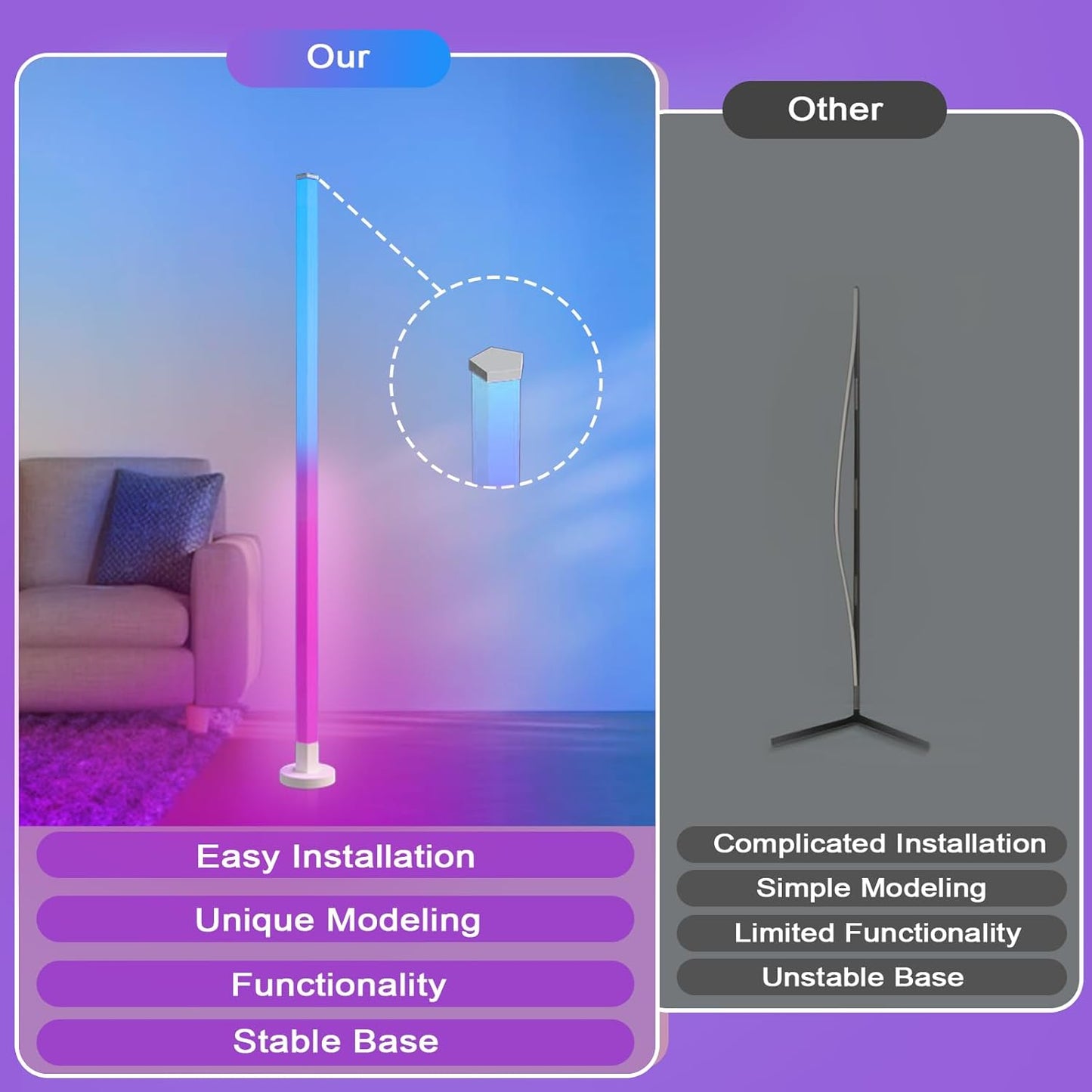 ANTELA Lampade da Terra LED 9W, Piantana Lampada Terra Fai da te RGB Multi-coulor, Dimmerabile con Telecomando, Timer, per Soggiorno Camera da Letto, Sala Giochi, Cinema di Casa