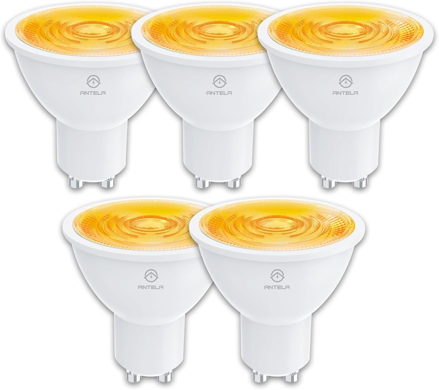 ANTELA GU10 LED Lampada 3000K Luce Bianca Calda, 2.5W 450LM, Uguale a 60W Lampade Alogene, Livello di Efficienza Energetica A, non Dimmerabile, 5 Pezzi