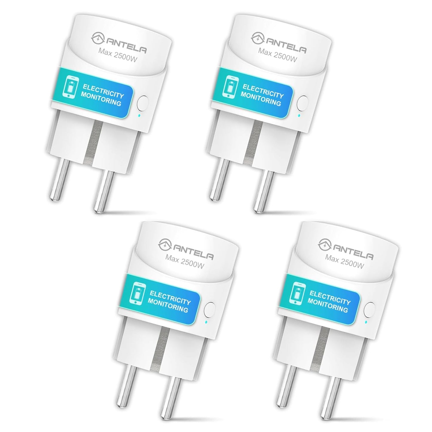 Anyelink Presa Intelligente Wifi, Presa Smart(Type F) 10A con Monitoraggio Energetico, Compatibile con Alexa/Google Assistant, Telecomando App, 2,4 GHz, 4 Pz