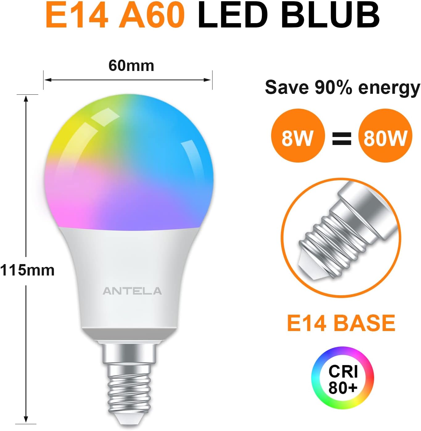 ANTELINK Lampadine LED Alexa Inteligente WiFi E14, Dimmerabile Lampadina Smart 8W 806ML 80W equivalente, RGB & 2700K-6500K bianco freddo caldo, compatibile con Alexa/Google Home, 4 pezzi