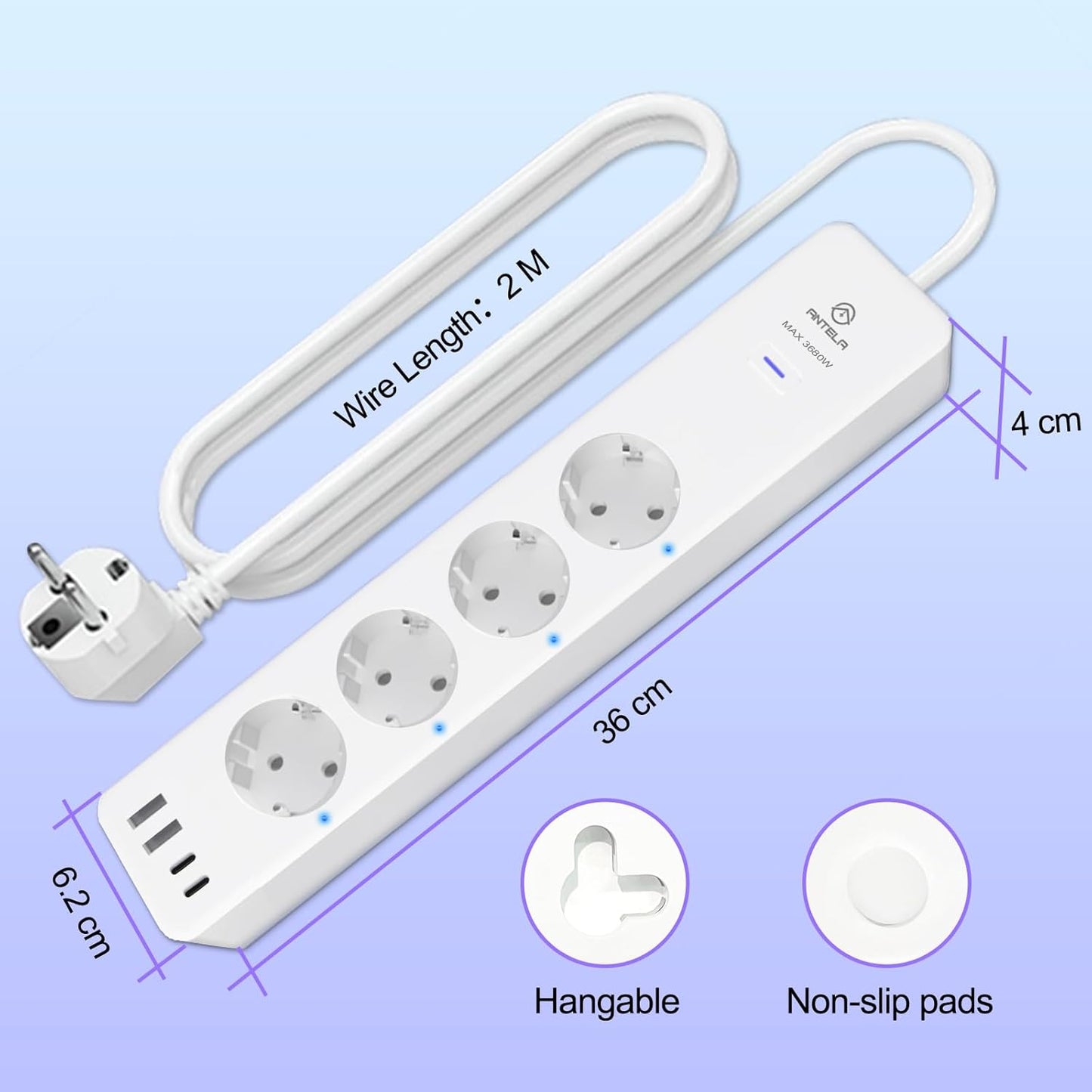 Antelink Ciabatta Smart Alexa Multipresa WiFi Intelligente con 4 Prese AC + 4 Porte USB, Protezione da Sovraccarico, Monitoraggio energetico,Telecomando APP,Programma e Timer