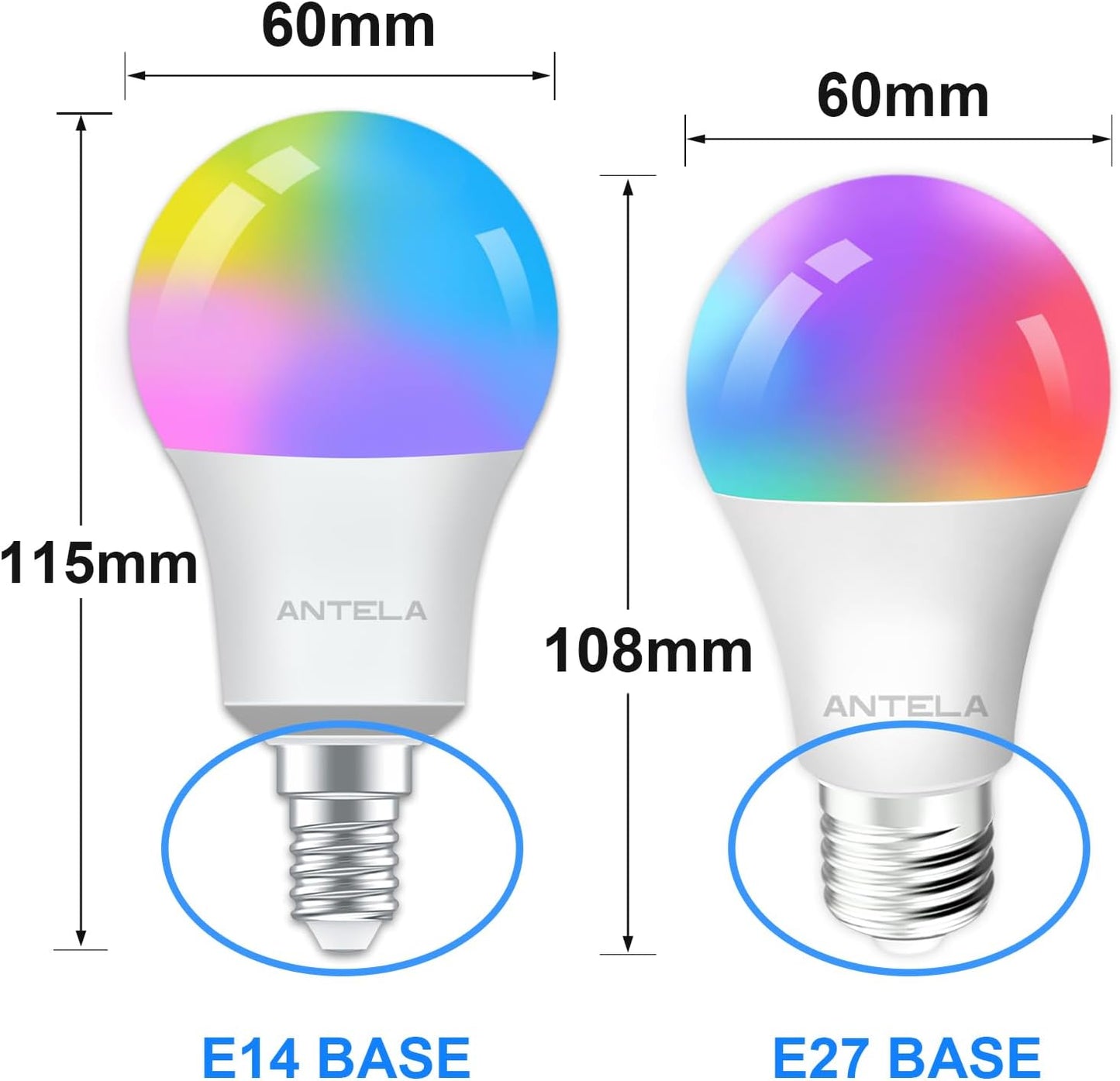 ANTELINK Lampadine LED Alexa Inteligente WiFi E14, Dimmerabile Lampadina Smart 8W 806ML 80W equivalente, RGB & 2700K-6500K bianco freddo caldo, compatibile con Alexa/Google Home, 4 pezzi