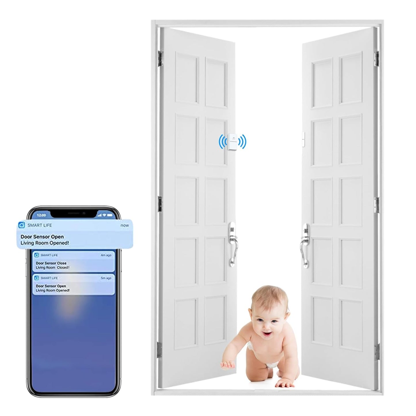 Allarme porte e Finestre ANTELA,Sensore wifi Compatibile con Alexa/Google Home,Nessun Hub Richiesto Monitoraggio Intelligente Dello Stato di porte e Finestre Invio di Allarmi a Telefoni Cellulari,2pcs