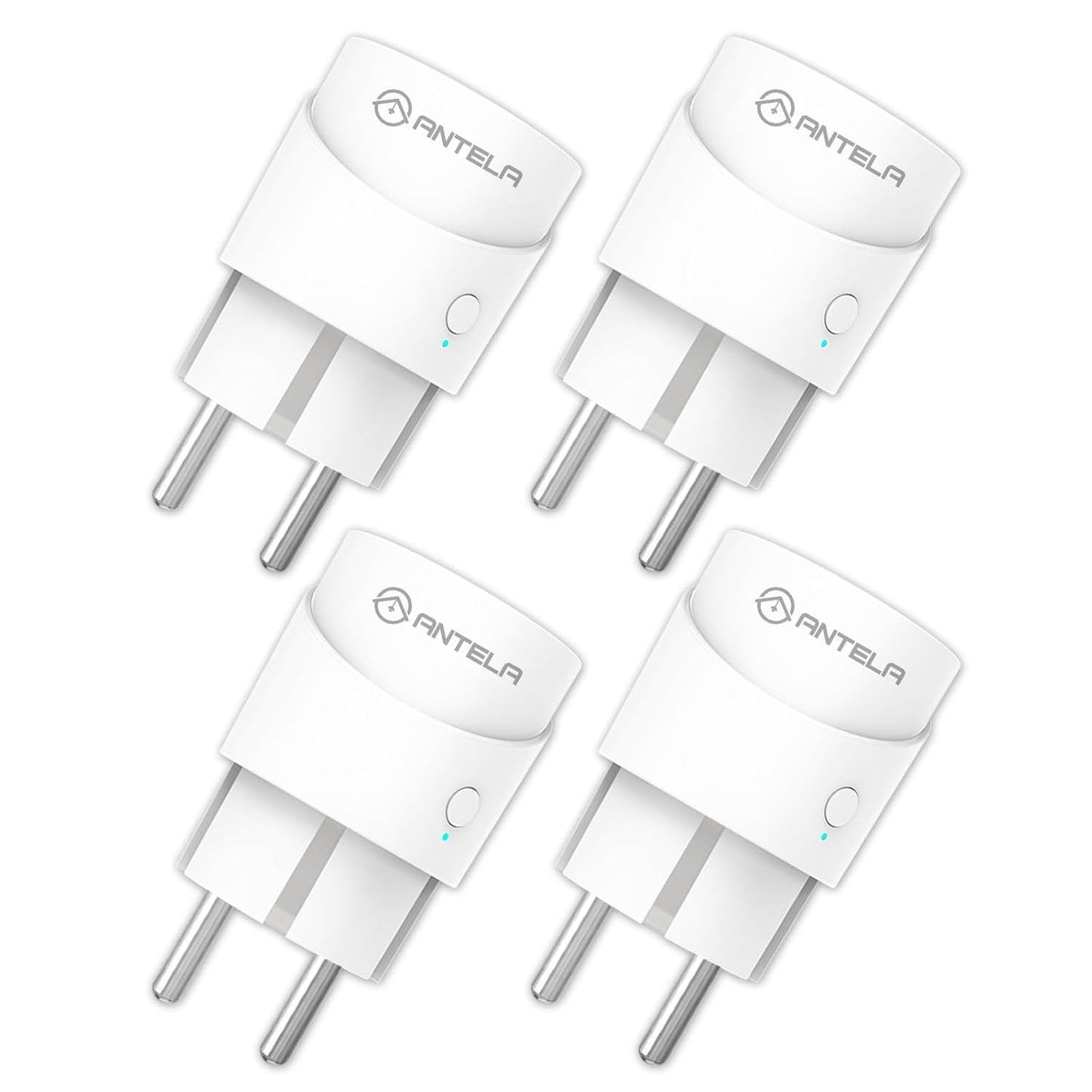 ANTELA Presa Intelligente Wifi, Presa Smart(Type F) 10A con Monitoraggio Energetico, Compatibile con Alexa/Google Assistant, Telecomando App, 2,4 GHz, 4 Pz