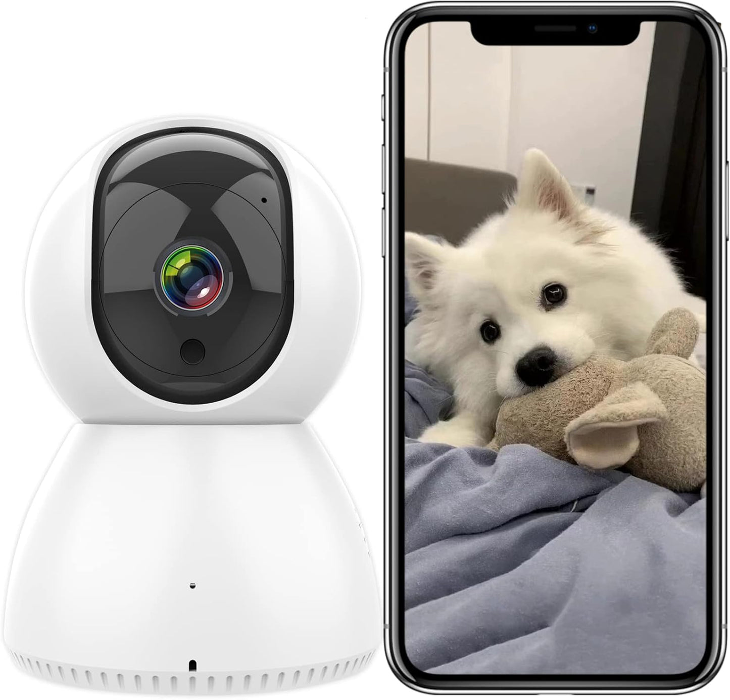 Telecamera IP Wi-Fi Supporto per Wi-Fi 2,4GHz & 5GHz, da Interno con Movimento PTZ 355°/90°, Audio a 2 vie e Visione Notturna IR. Rilevamento del Movimento e Compatibilità con Alexa & Google Home