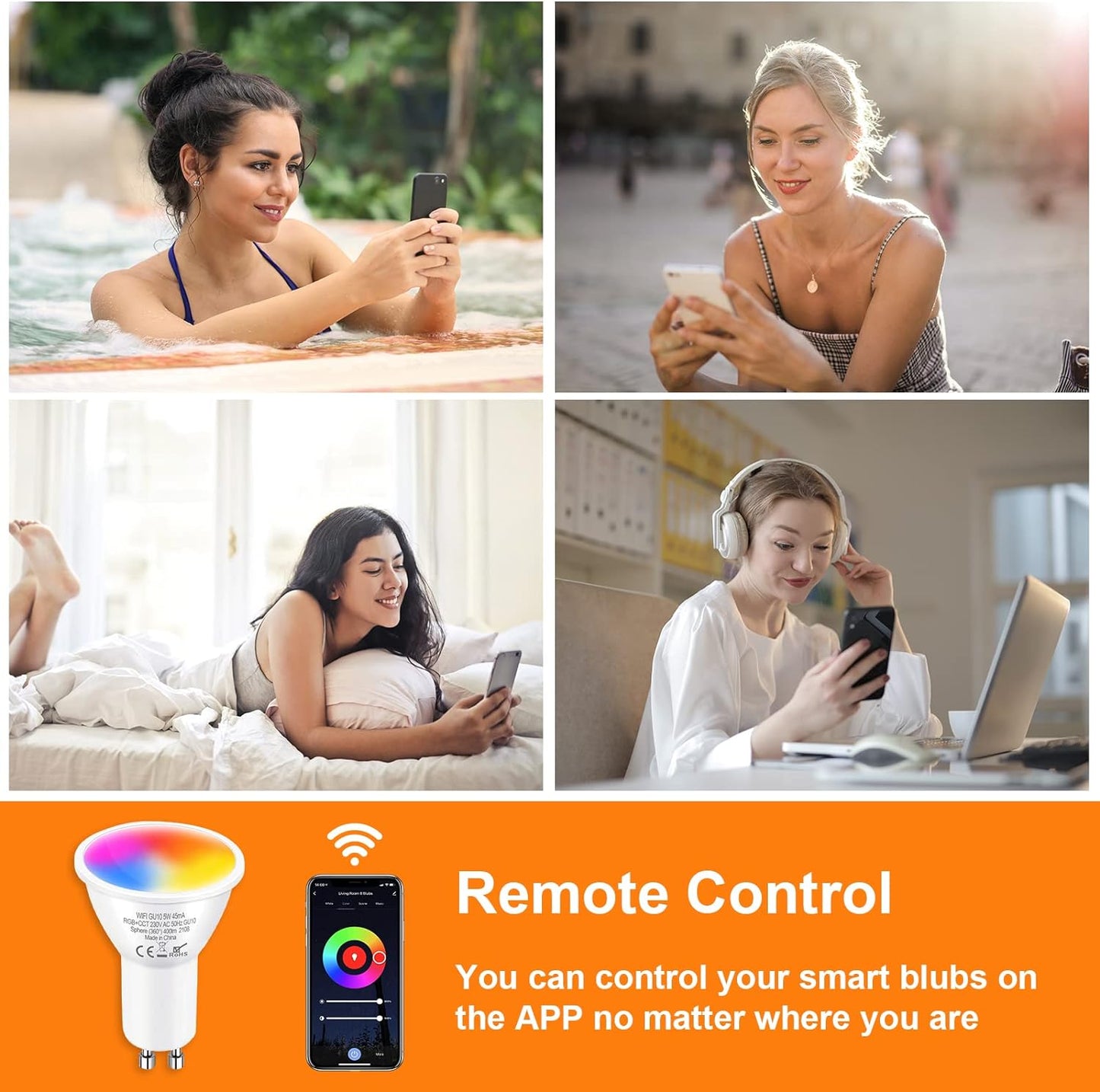 Atelink GU10 Smart Bulb, Dimmable Colour Changing Alexa Light Bulbs, 2700K-6500K RGB Warm White, 4.5W=50W, 350LM, Smart Life APP Control, Compatible with Alexa, Google Home, No Hub Required, 4 Packs