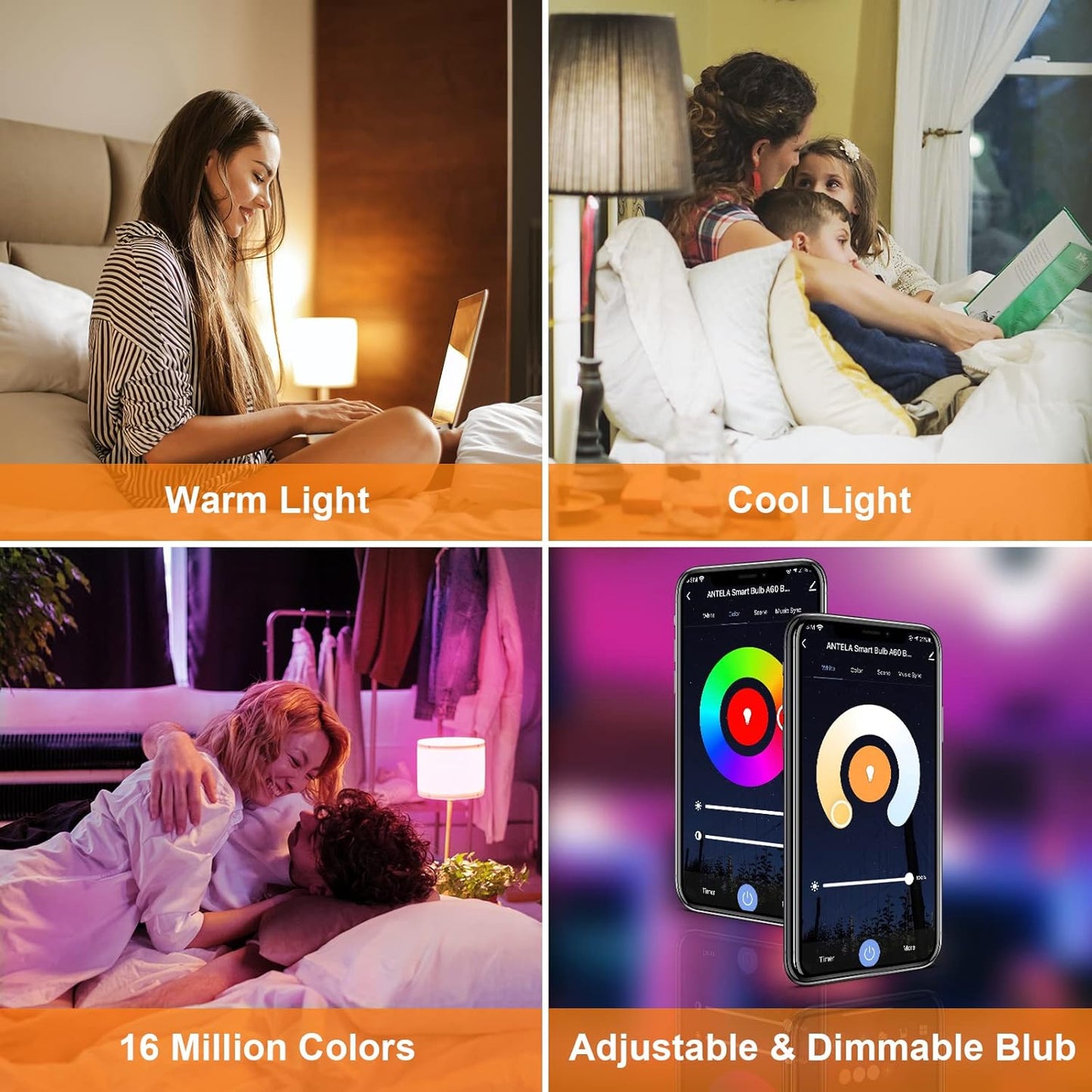 ANTELINK Lampadine LED Alexa Inteligente WiFi E14, Dimmerabile Lampadina Smart 8W 806ML 80W equivalente, RGB & 2700K-6500K bianco freddo caldo, compatibile con Alexa/Google Home, 2 pezzi