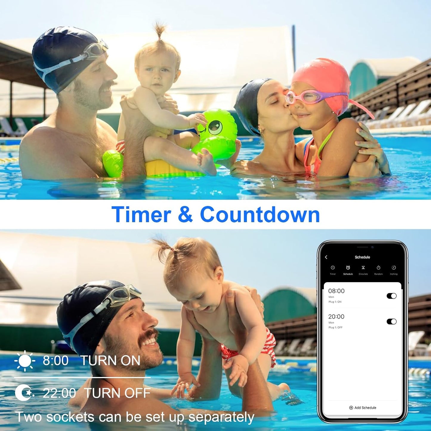 ANTELA Presa Wifi Esterna Smart Intelligente Outdoor con Misurazione della Corrente, 2 Uscite, Funzione Timer, Compatibile con Alexa, Google Home, 16A, Controllo Remoto, Smart Life APP, 2,4Ghz