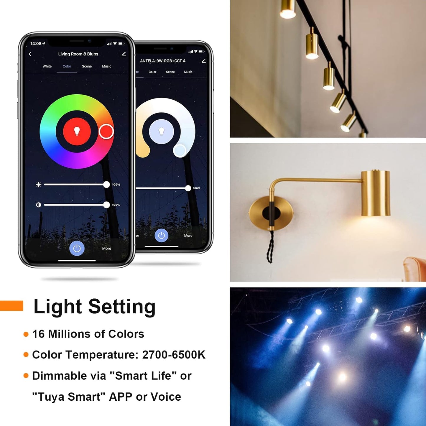 Atelink GU10 Smart Bulb, Dimmable Colour Changing Alexa Light Bulbs, 2700K-6500K RGB Warm White, 4.5W=50W, 350LM, Smart Life APP Control, Compatible with Alexa, Google Home, No Hub Required, 4 Packs