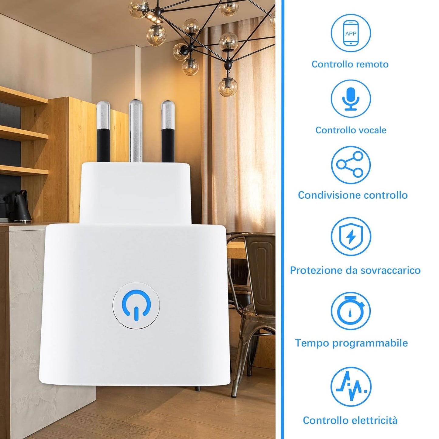 Presa Wifi Italiana (Type L), Monitoraggio energetico Intelligente Smart Plug, Protezione Sovraccarico, Timer e Regolazione del Programma, Compatibile con Alexa & Google Home, 2 Pezzi
