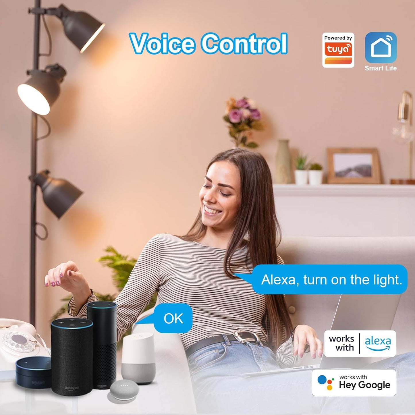 ANTELA Lampadine LED Alexa Inteligente WiFi E27 C37, 4,9W 470LM Dimmerabile RGB & 2700K-6500K Bianco Freddo Caldo, Compatibile con Alexa/Google Home, 4Pezzi
