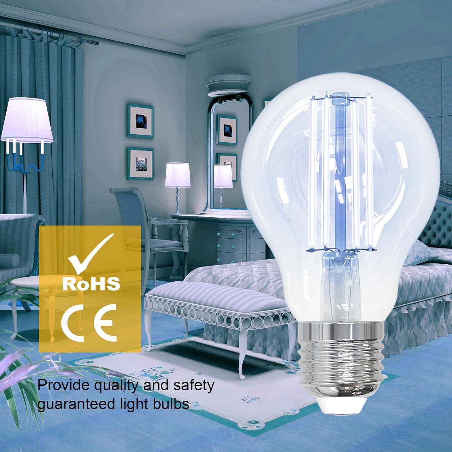 ANTELINK Lampadine Filamento LED E27, 7W (equivalenti a 60W), 806LM, 6500K Colore Bianco Freddo, Non Dimmerabile, Pacco da 6 Pezzi