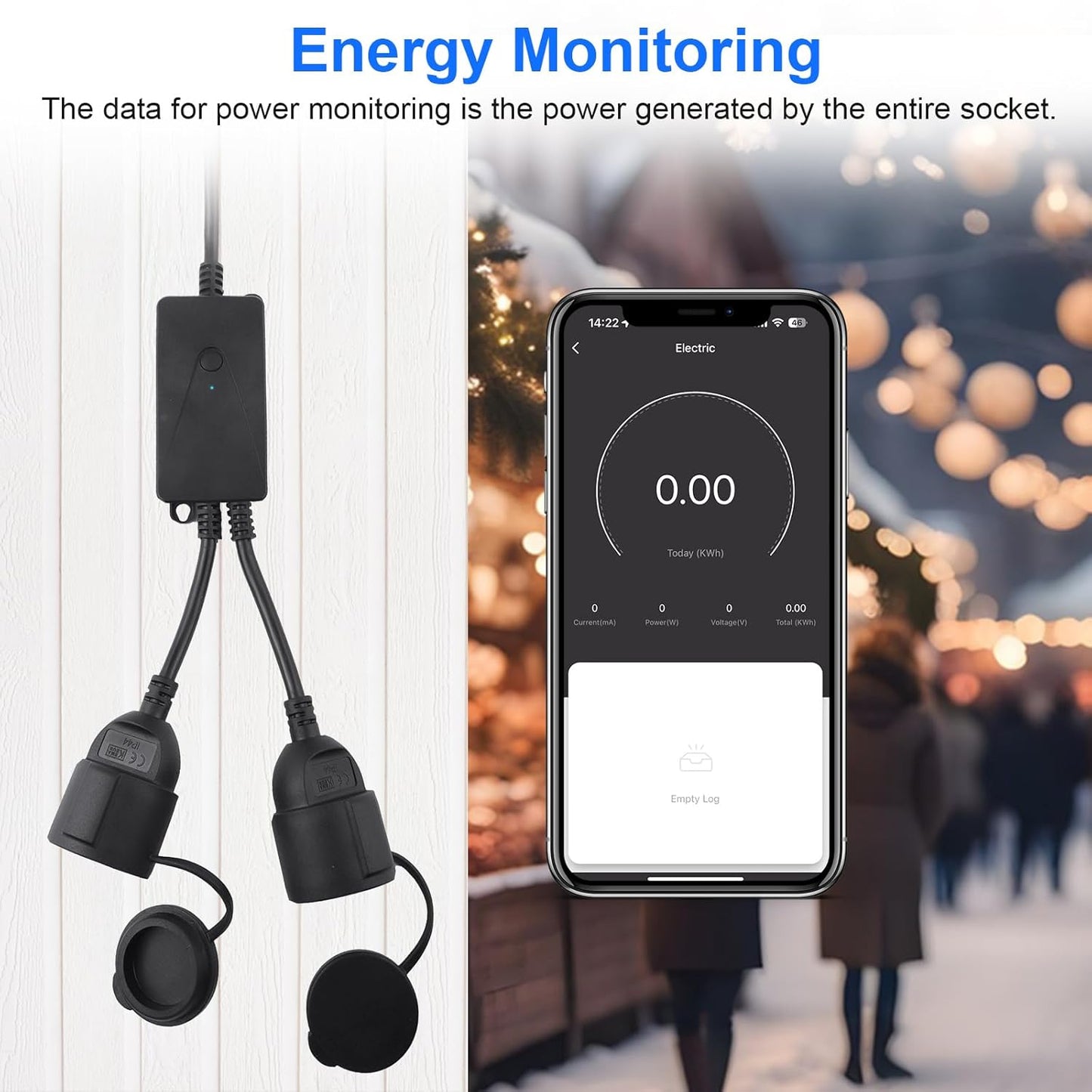 ANTELA Presa Wifi Esterna Smart Intelligente Outdoor con Misurazione della Corrente, 2 Uscite, Funzione Timer, Compatibile con Alexa, Google Home, 16A, Controllo Remoto, Smart Life APP, 2,4Ghz