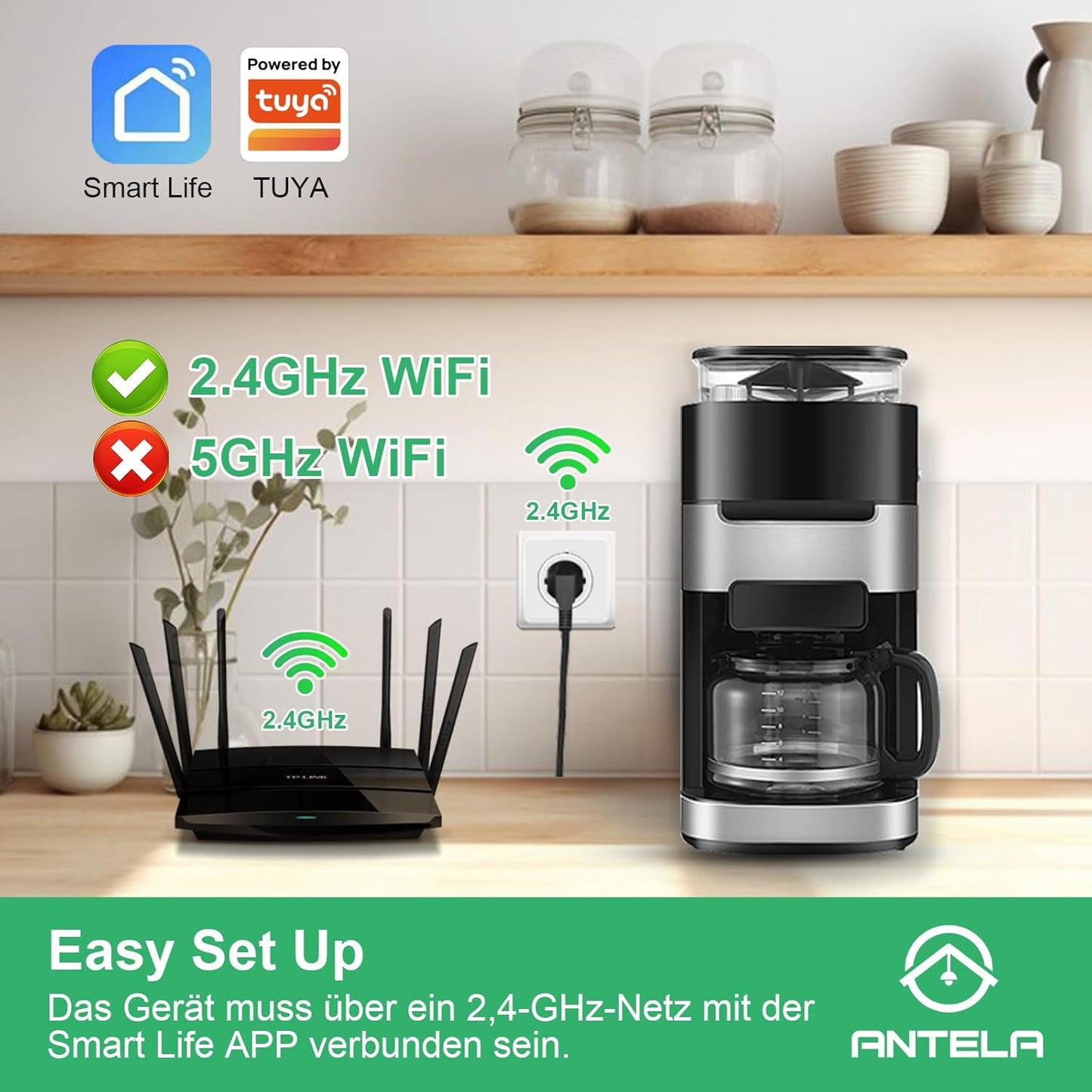 Antelink Presa Intelligente Alexa, Presa WiFi Type F con Monitoraggio Energetico, Smart Plug 16A, Controllo Vocale, Compatibile con Alexa e Google Home, Controllo Remoto Tramite APP, 2Pz