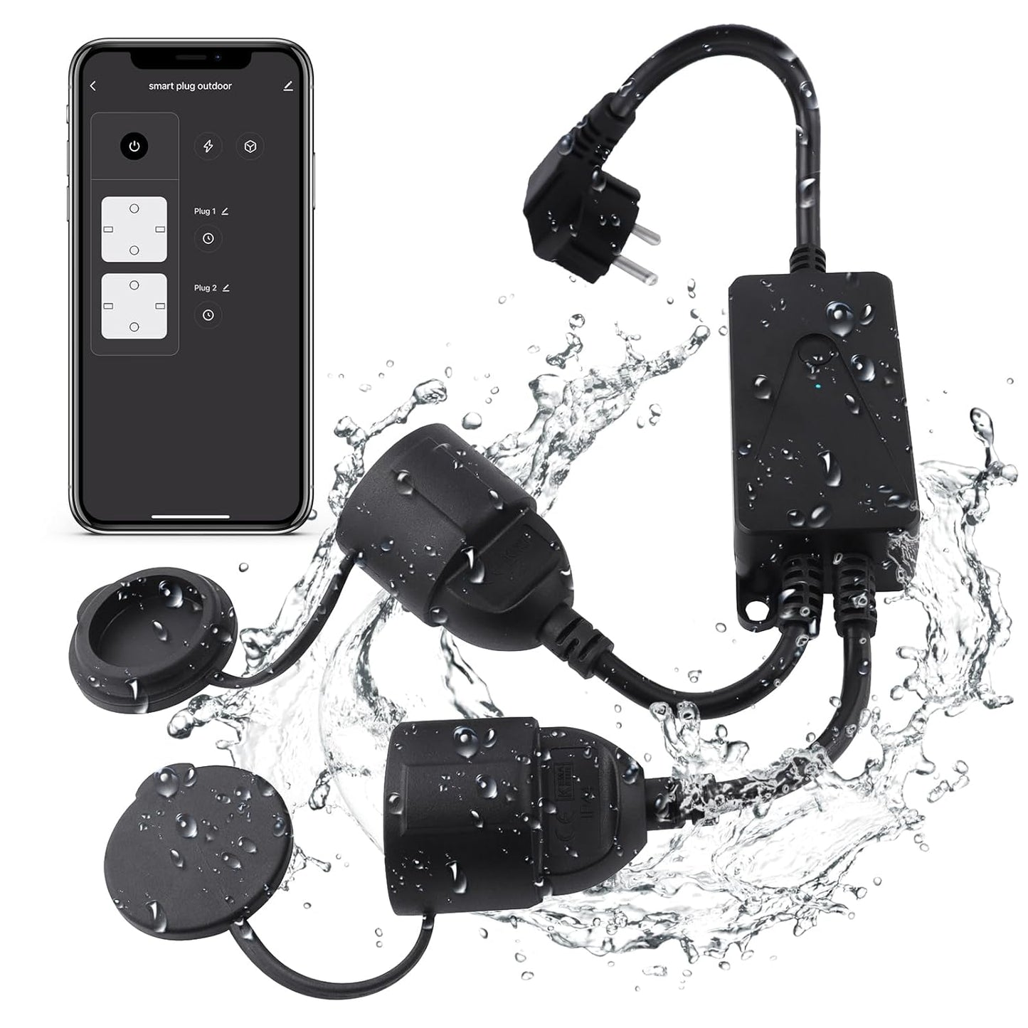 ANTELA Presa Wifi Esterna Smart Intelligente Outdoor con Misurazione della Corrente, 2 Uscite, Funzione Timer, Compatibile con Alexa, Google Home, 16A, Controllo Remoto, Smart Life APP, 2,4Ghz
