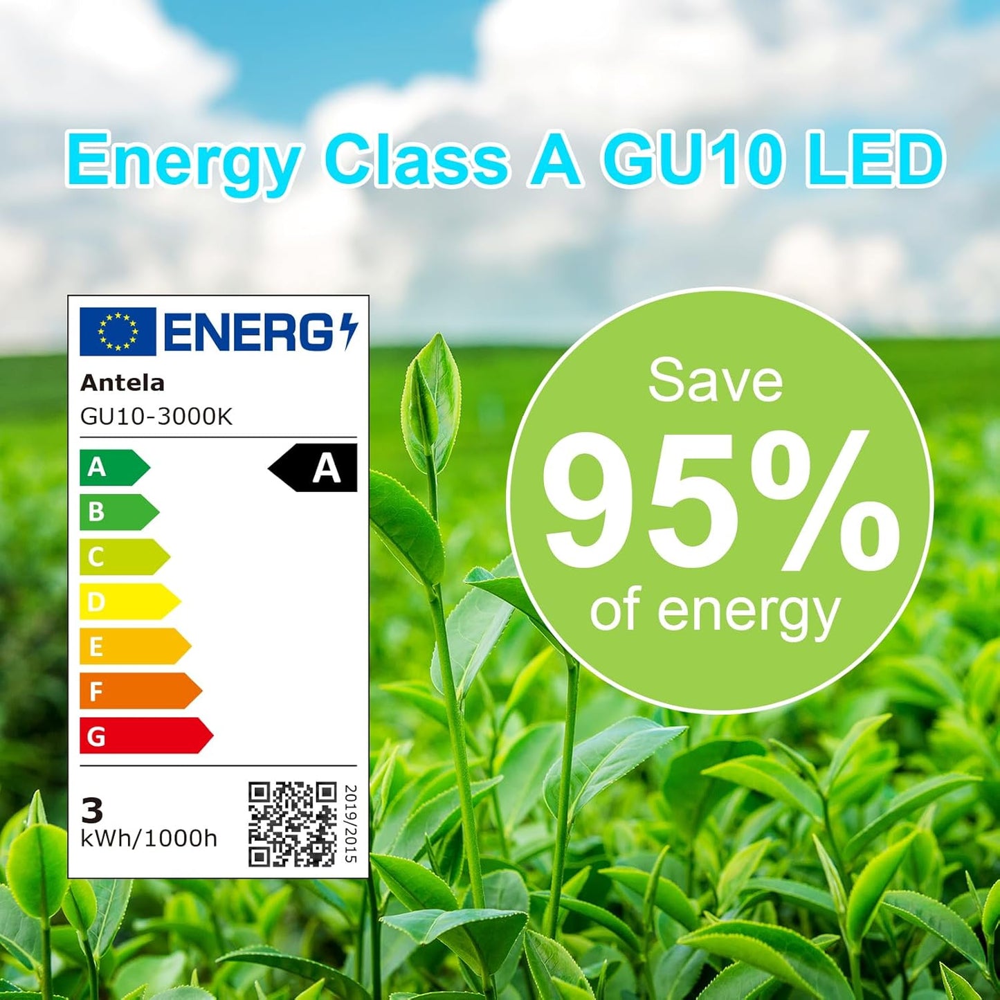 ANTELA GU10 LED Lampada 3000K Luce Bianca Calda, 2.5W 450LM, Uguale a 60W Lampade Alogene, Livello di Efficienza Energetica A, non Dimmerabile, 5 Pezzi