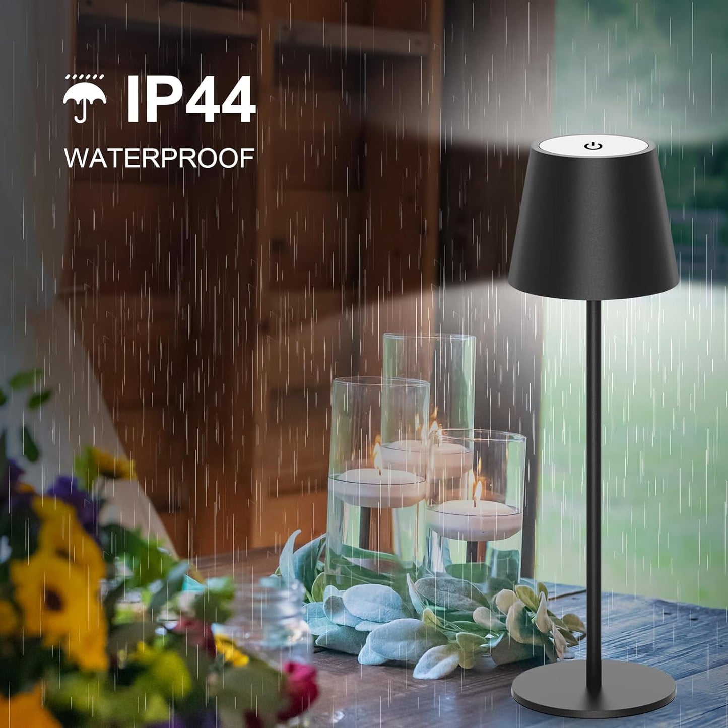 Antelink Lampada da Tavolo LED Senza Fili Ricaricabile, Dimmer Touch 3000K/4000K/5000K, Lampada da Scrivania Portabile, IP44, per Interni/Esterni, Ristorante/Camera da Letto/Bar, Nero