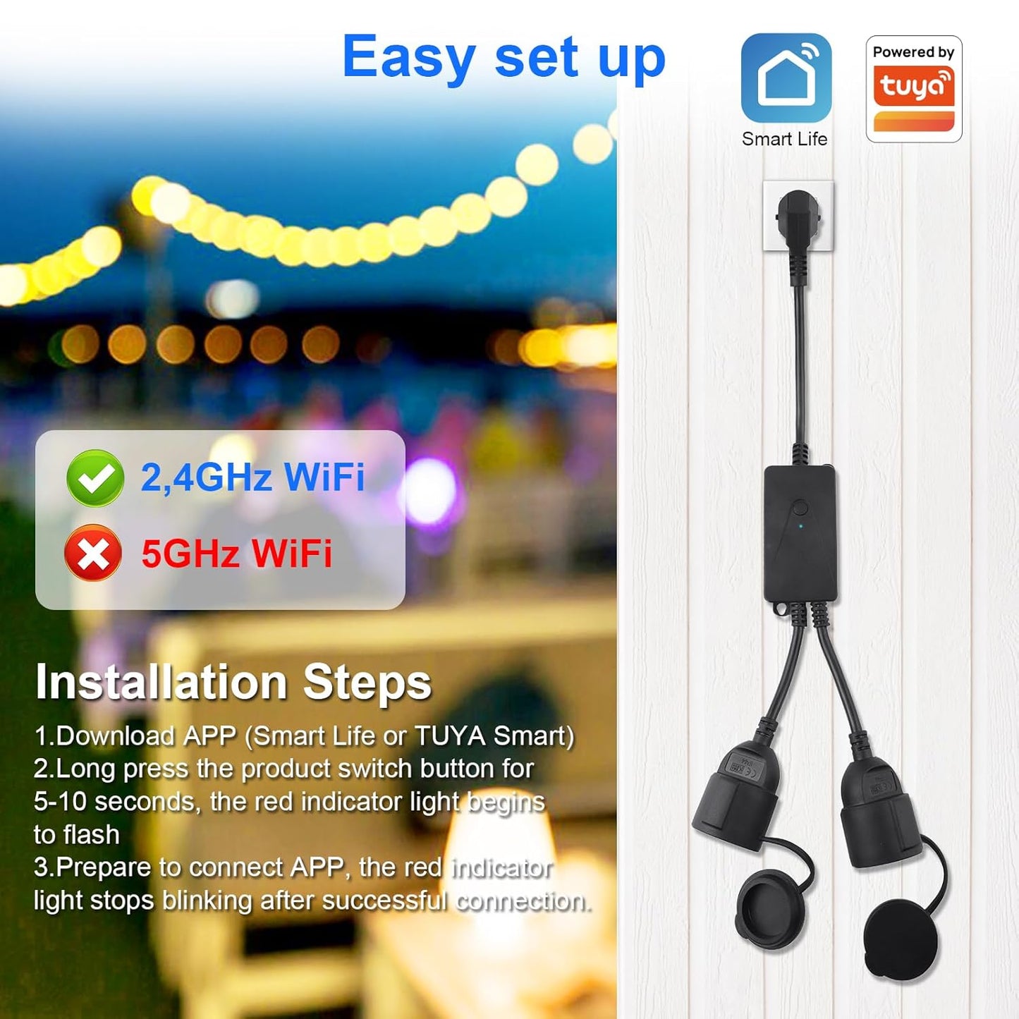 ANTELA Presa Wifi Esterna Smart Intelligente Outdoor con Misurazione della Corrente, 2 Uscite, Funzione Timer, Compatibile con Alexa, Google Home, 16A, Controllo Remoto, Smart Life APP, 2,4Ghz