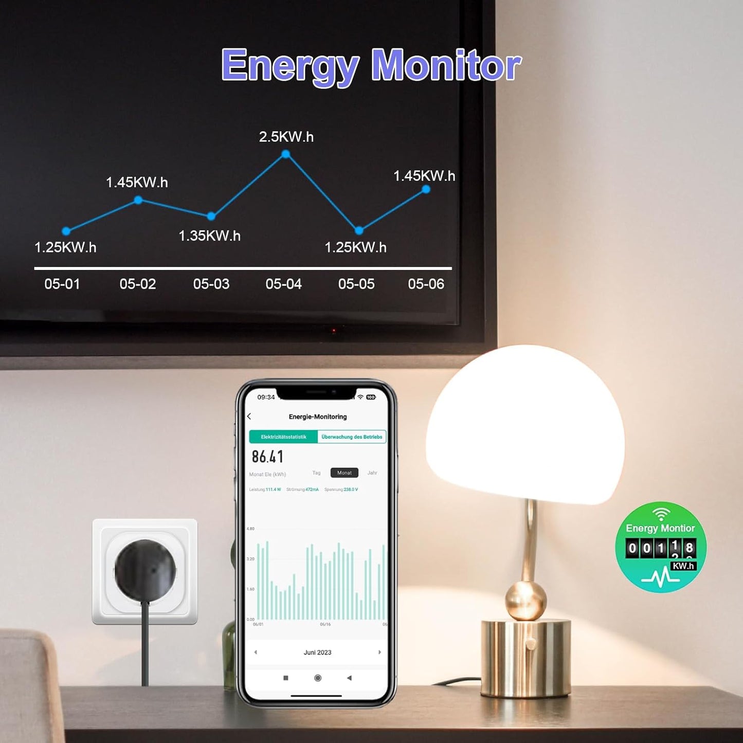 Presa Smart WLAN ANTELA Misurazione Consumo Energetico 16A Compatibile con Alexa/Assistente Google, Controllo Vocale, Protezione Bambini, Telecomando APP, 2,4 GHz, 3680 W, 4Pz