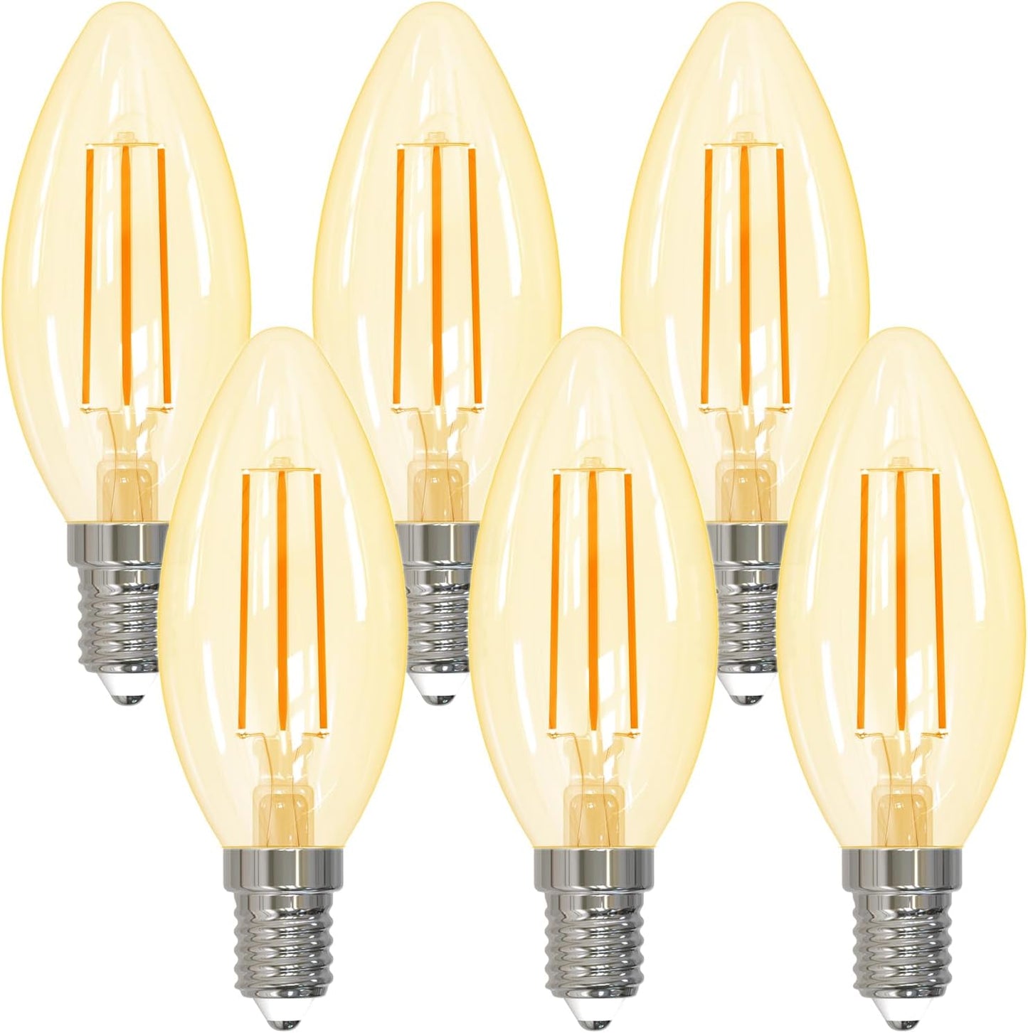 ANTELINK Lampadine Filamento LED E14, Forma a Candela C35, 4W (equivalenti a 40W), 470LM, 2700K Luce Bianca Calda, Non Dimmerabile, 6 Pezzi