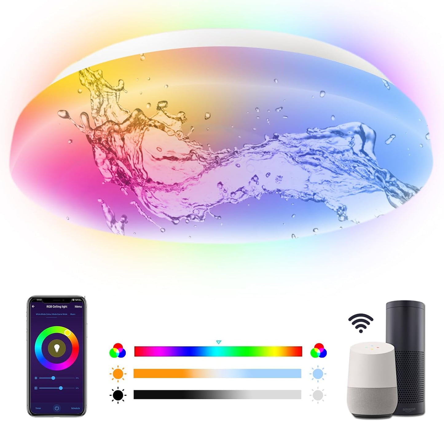Antelink Plafoniera Intelligente 20W, 2200LM con Wi-Fi Controllo Vocale, Alexa e Google Home, Impermeabile e Anti-Umidità, Φ22cm Soffitto Lampada a LED