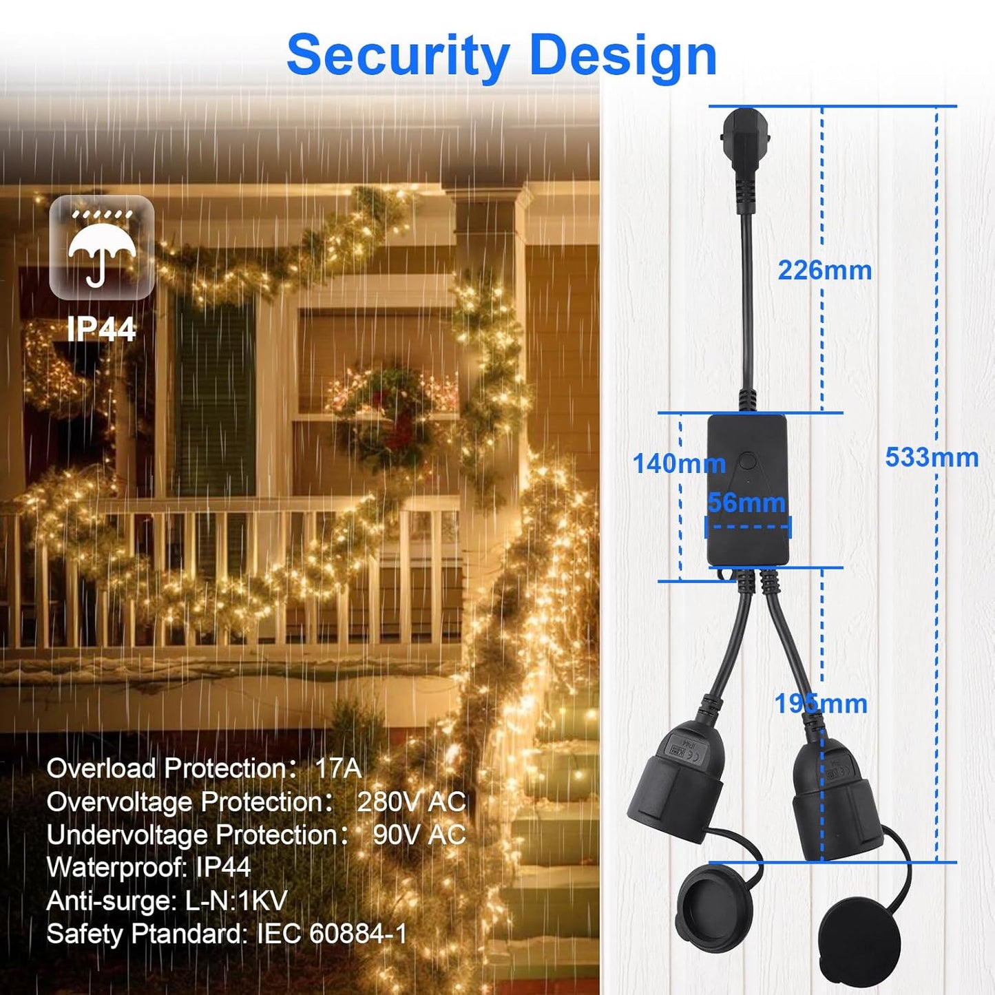 ANTELA Presa Wifi Esterna Smart Intelligente Outdoor con Misurazione della Corrente, 2 Uscite, Funzione Timer, Compatibile con Alexa, Google Home, 16A, Controllo Remoto, Smart Life APP, 2,4Ghz