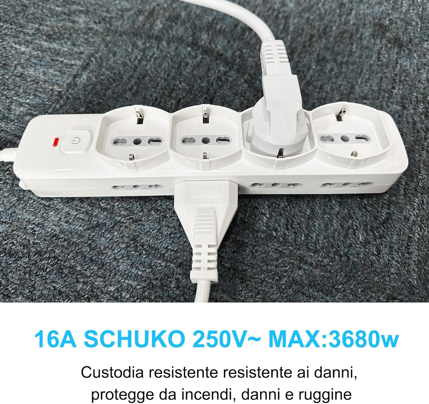 Antelink Ciabatta Multipresa Elettrica 12 Posti 4 Polivalenti (schuko 10/16A), 8 bivalenti 10/16A, Cavo 1,5 m con Spina Italiana 16A, Bianco