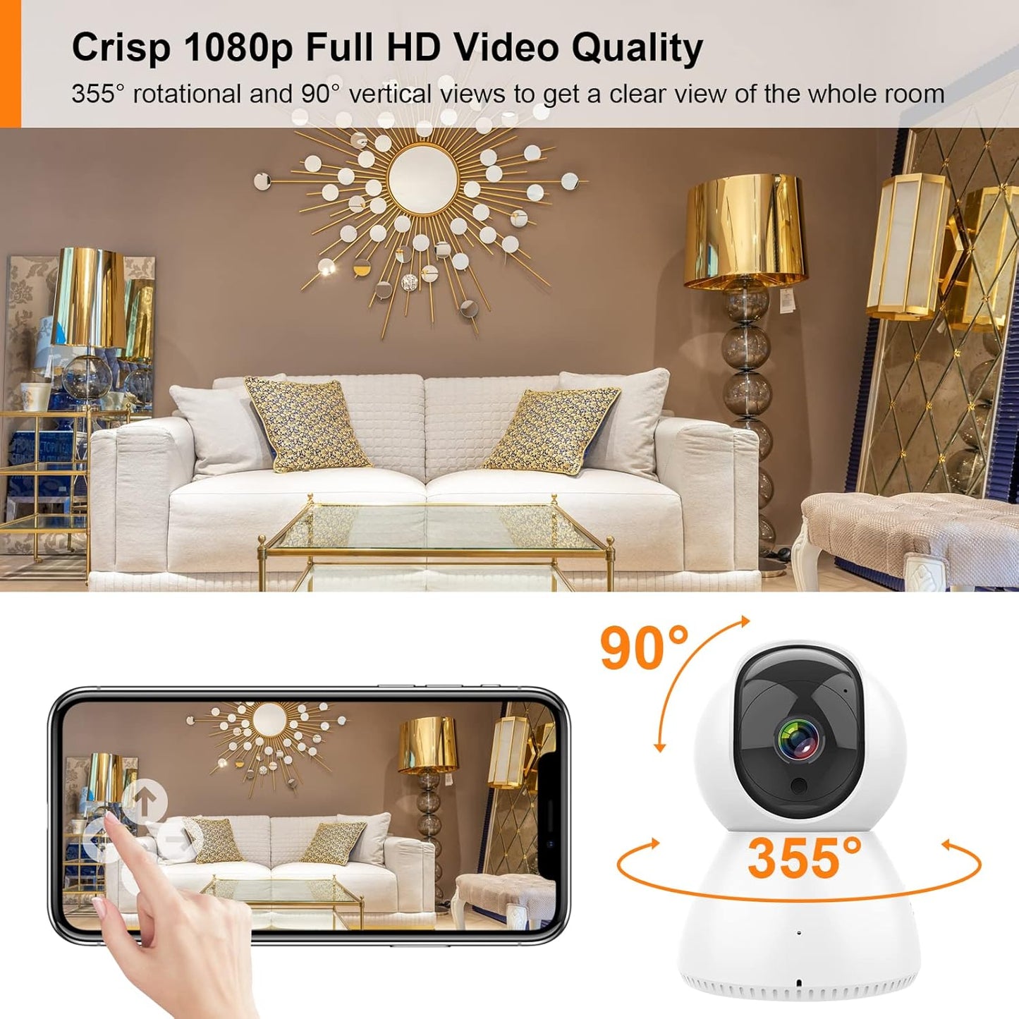 Antelink Telecamera IP Wi-Fi da interno orientabile 355°/90°, per sorveglianza PTZ , WiFi 2,4GHz&5GHz,audio a 2 vie,visione notturna IR,rilevamento del movimento,compatibile con Alexa