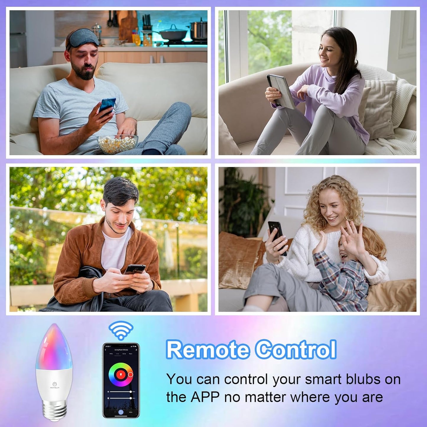 ANTELA Lampadine LED Alexa Inteligente WiFi E27 C37, 4,9W 470LM Dimmerabile RGB & 2700K-6500K Bianco Freddo Caldo, Compatibile con Alexa/Google Home, 4Pezzi