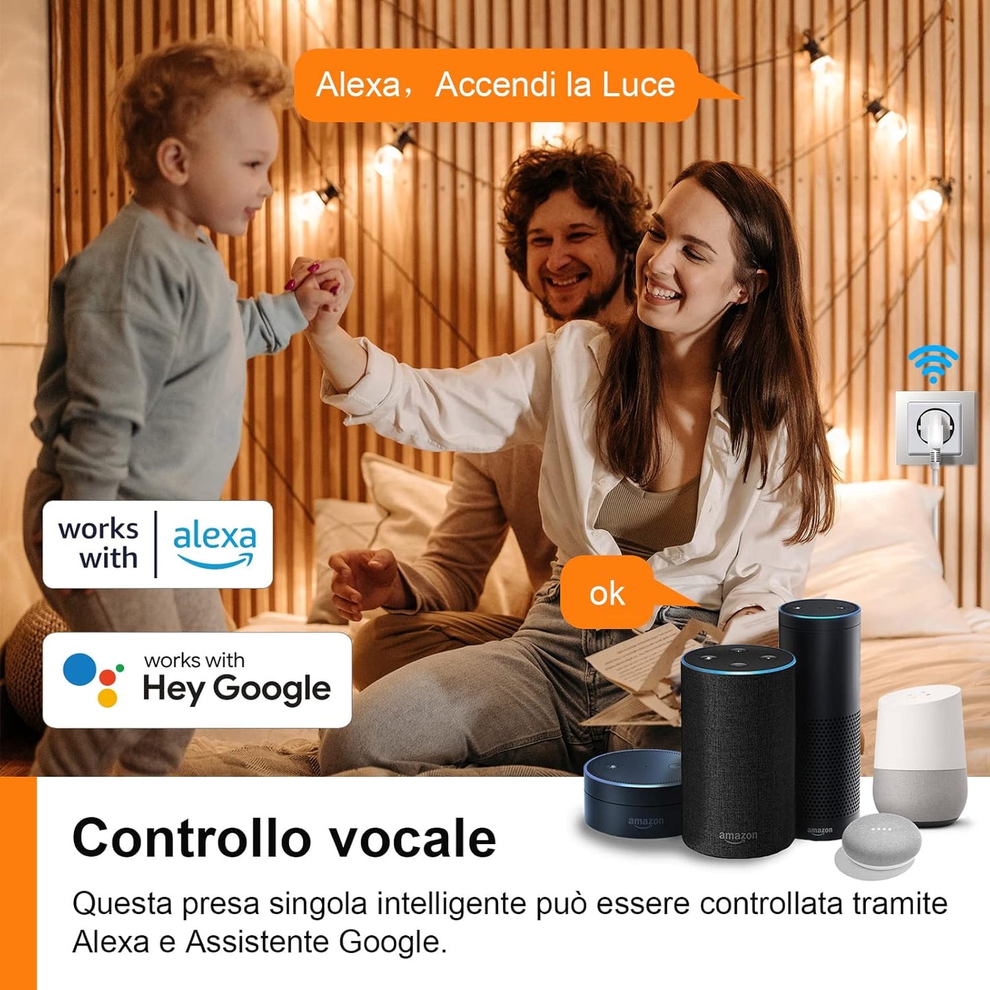 Presa Wifi Italiana (Type L), Monitoraggio energetico Intelligente Smart Plug, Protezione Sovraccarico, Timer e Regolazione del Programma, Compatibile con Alexa & Google Home, 2 Pezzi