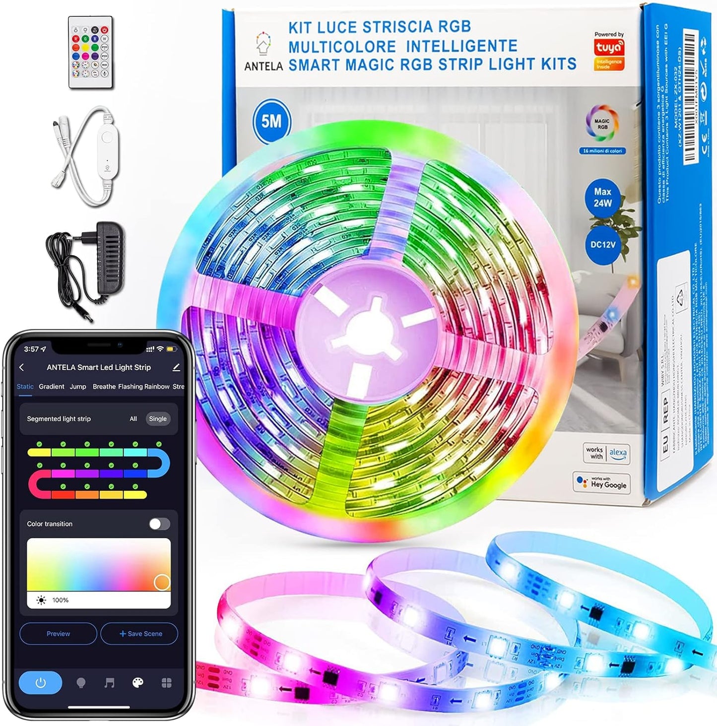 Antelink Striscia LED Smart DreamColor 5m DIY Multicolore Segmentato, WiFi Strisce LED RGBIC Compatibile con Alexa e Google Assistant, 5050 Luci LED Sincronizza con Musica, Smart Life, Impermeabile