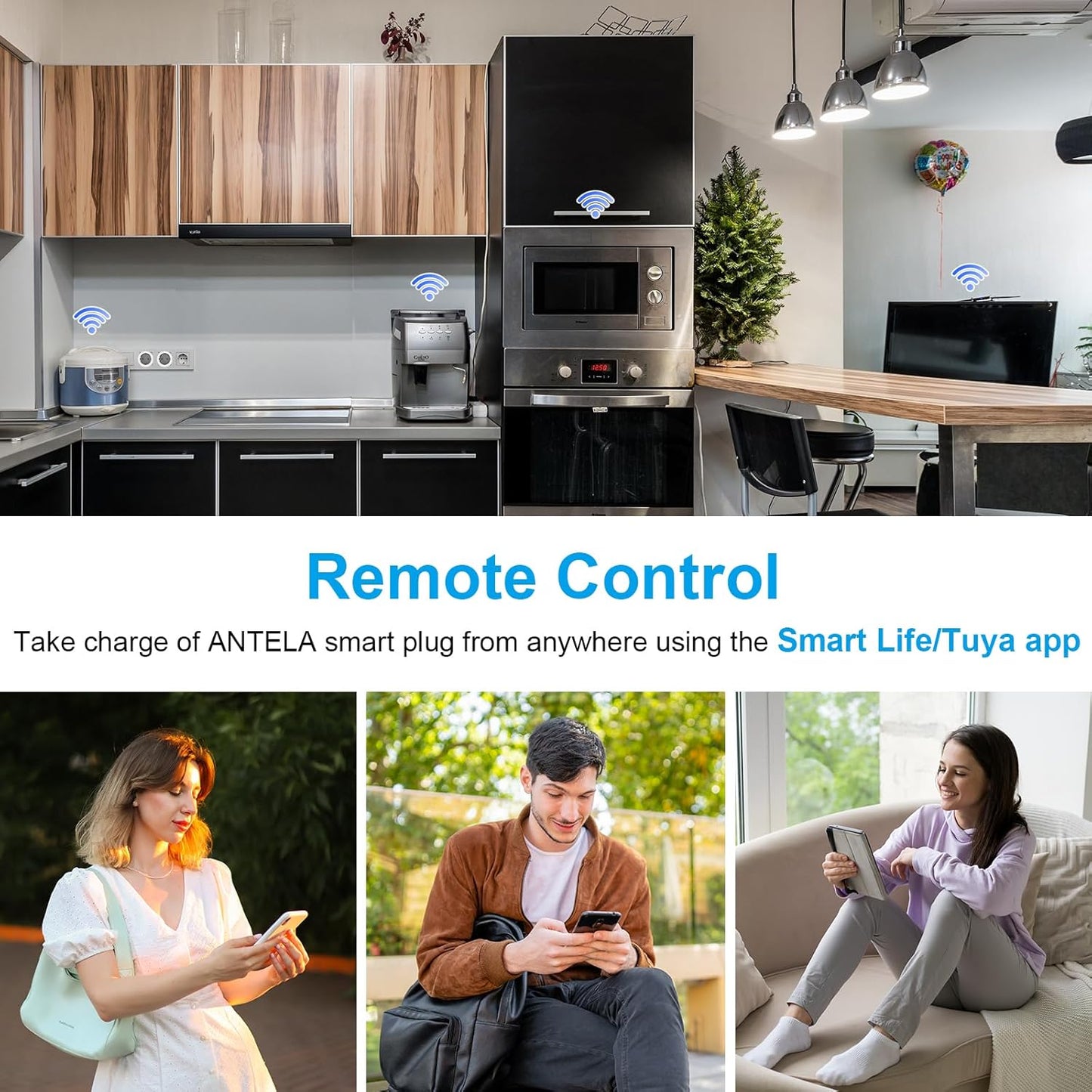 Antelink Presa Intelligente WiFi, 2,4/5 GHz Smart Plug con Monitoraggio Energia, Controllo Vocale, Timer Programmabile,Protezione Sovraccarico, Compatibile con Alexa & Google Home, 4 Pezzi