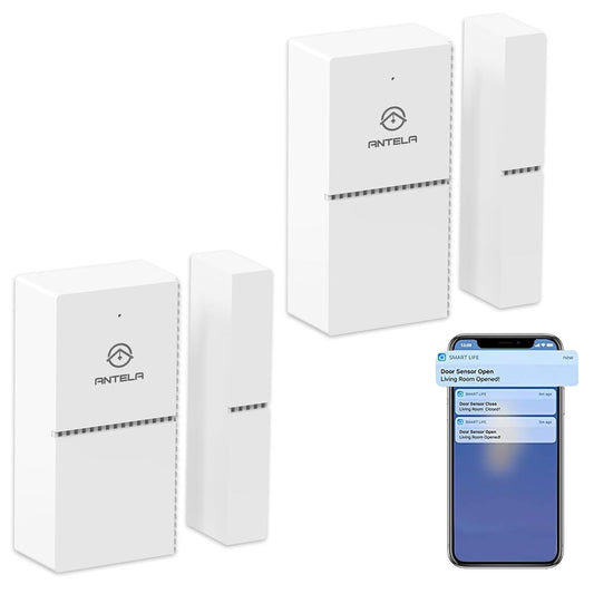 Allarme porte e Finestre ANTELA,Sensore wifi Compatibile con Alexa/Google Home,Nessun Hub Richiesto Monitoraggio Intelligente Dello Stato di porte e Finestre Invio di Allarmi a Telefoni Cellulari,2pcs