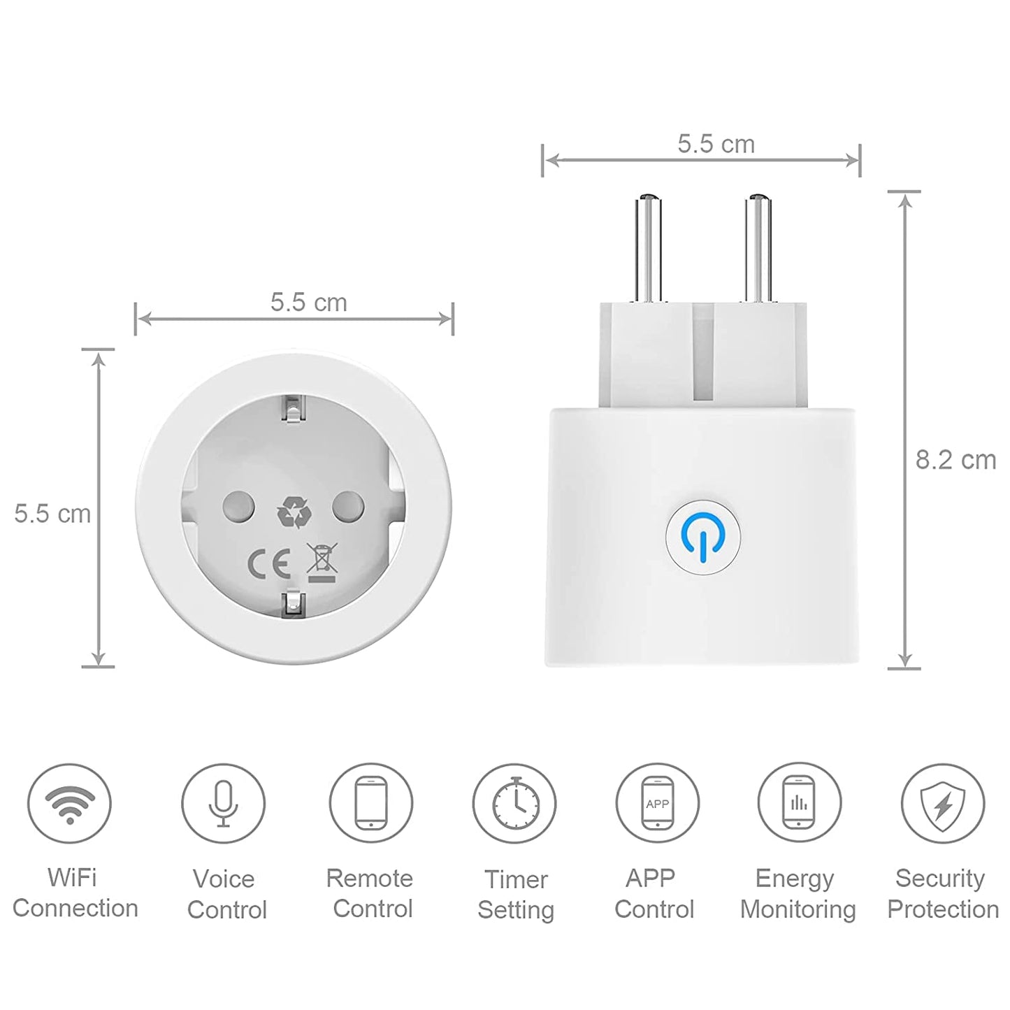 Presa Intelligente Wifi 16A Smart Plug (Type F), Monitoraggio energetico, Protezione Sovraccarico, Timer e Regolazione del Programma, Compatibile con Alexa & Google Home, 4 Pezzi