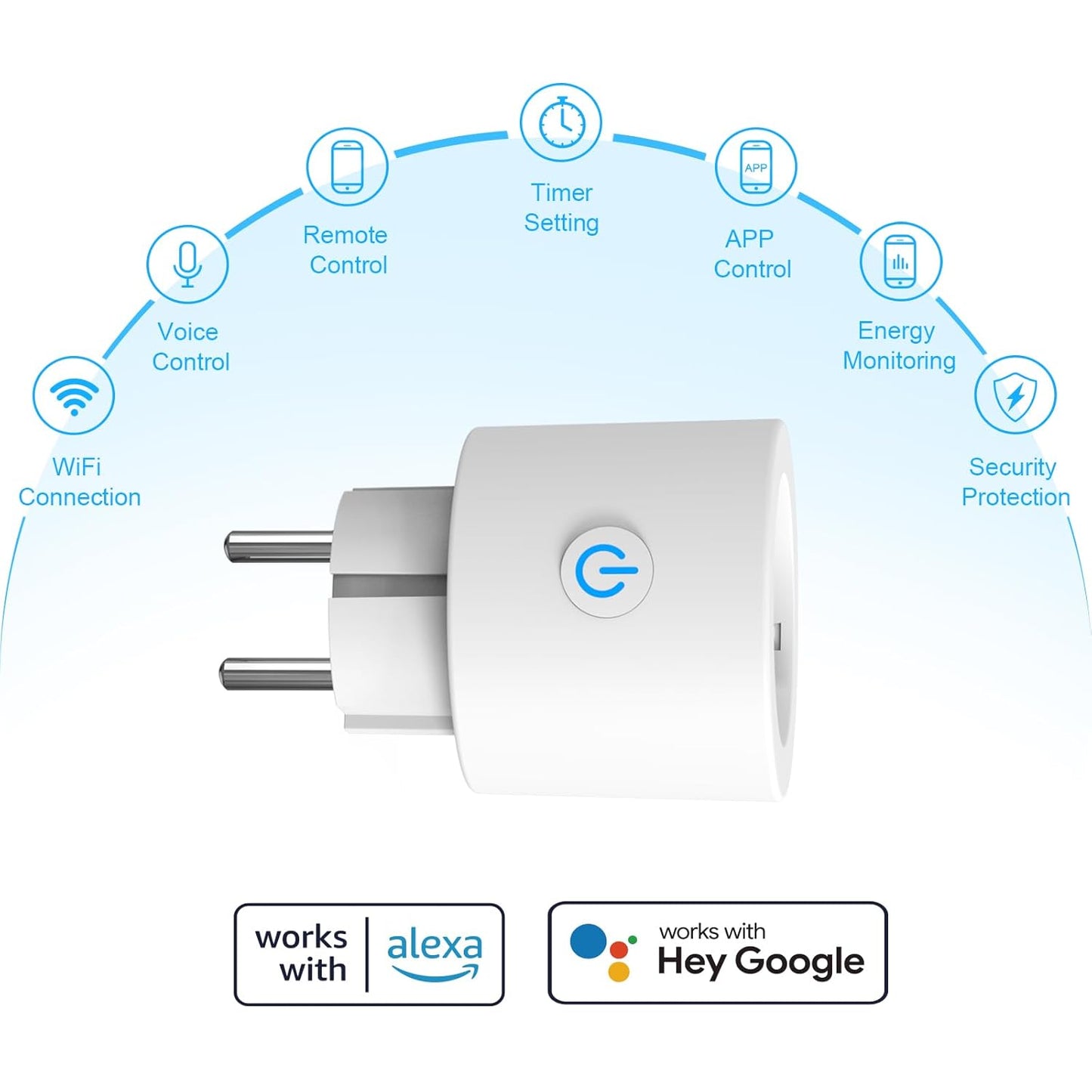 Prese Intelligenti Wifi 16A Smart Plug (Type F) con Monitoraggio Energetico, Protezione Sovraccarico, Timer, Regolazione del Programma e Compatibilità con Alexa & Google Home, 4Pz